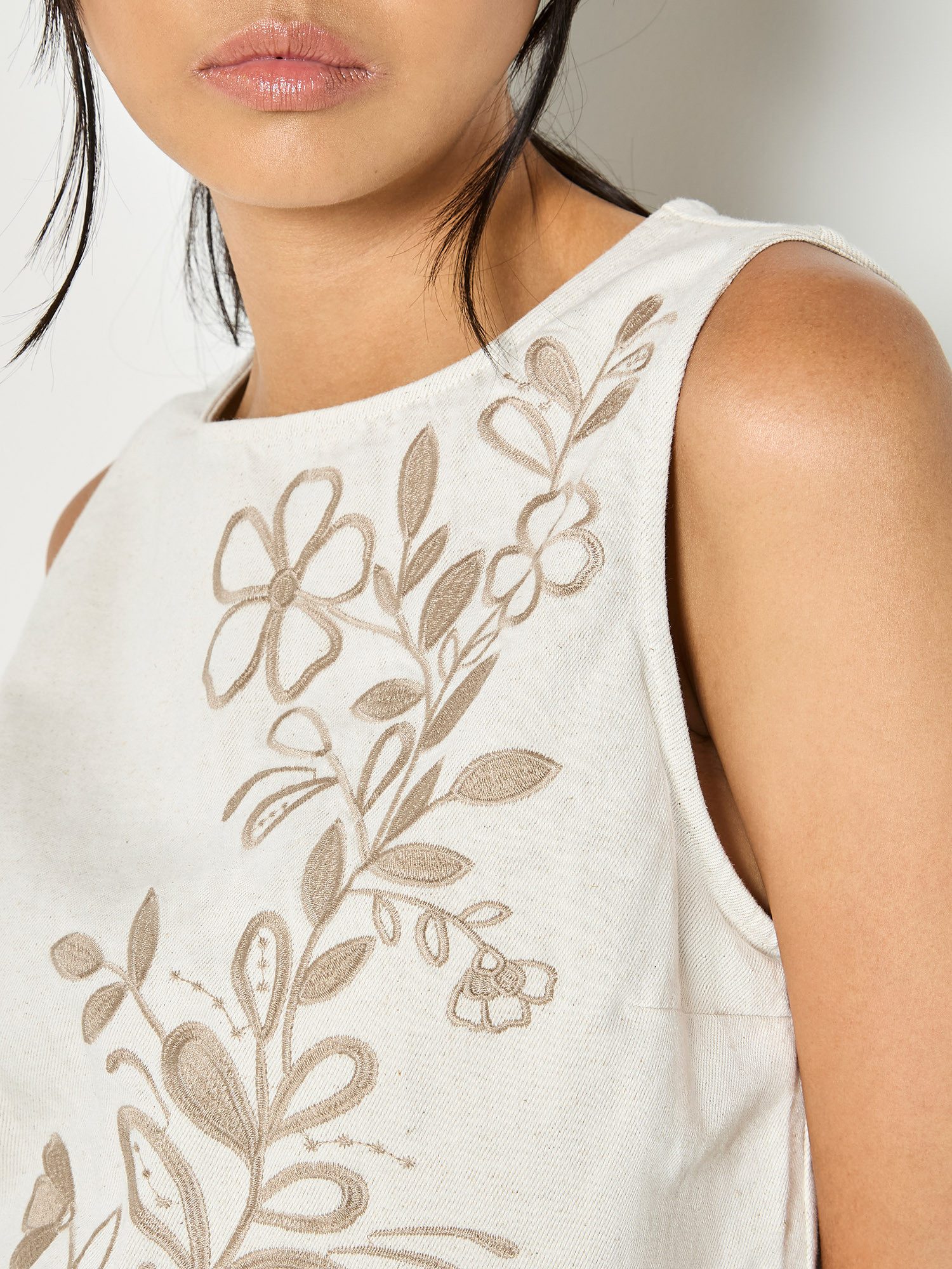 Apricot Spitzentop Denim-Oberteil mit Blumenstickerei – Bild 4 von 5