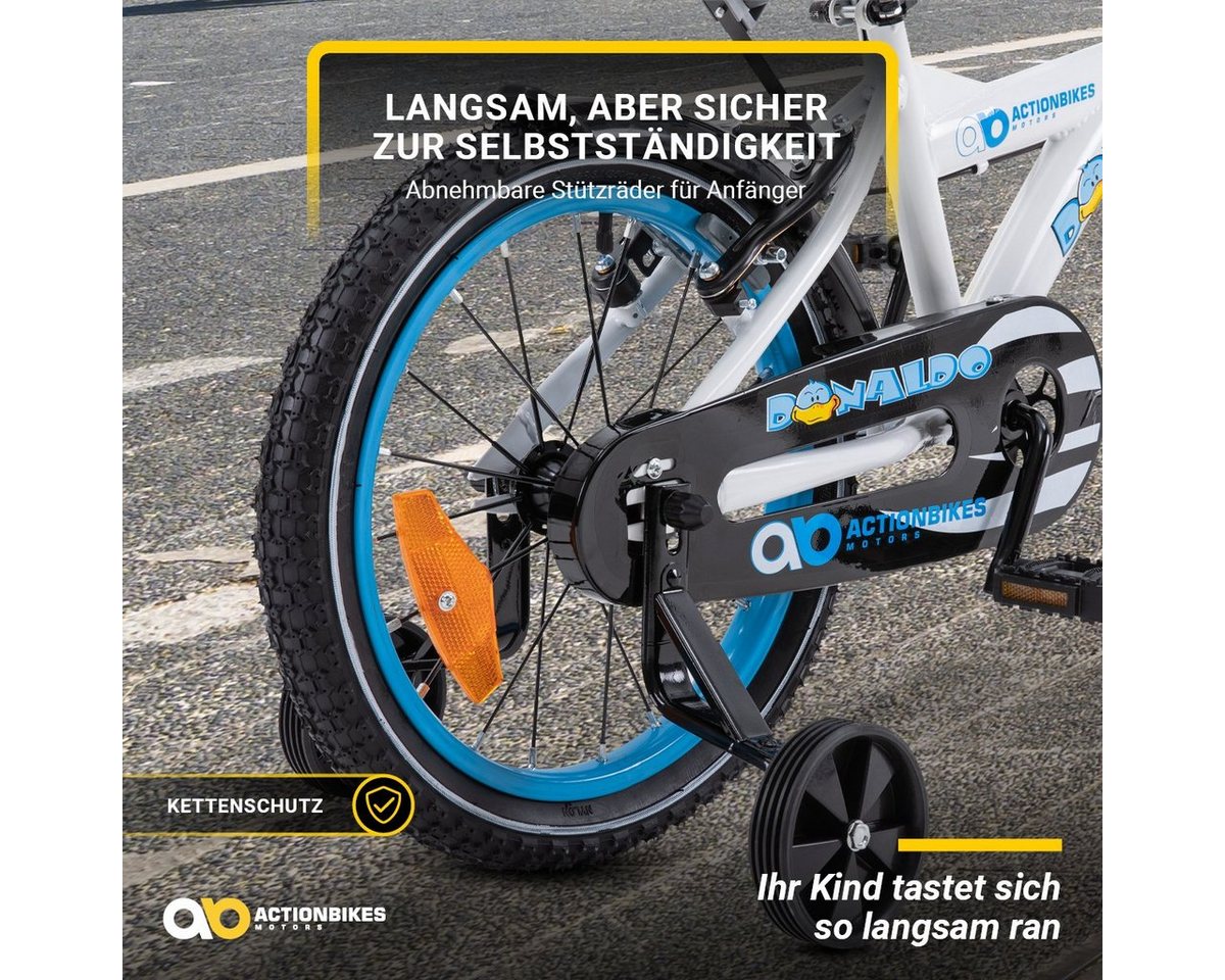 Thumbnail - Actionbikes Motors Kinderfahrrad Kinder Fahrrad BMX Donaldo inkl. Korb - weiß / blau, 1 Gang, ohne Schaltung, (16 Zoll, ...