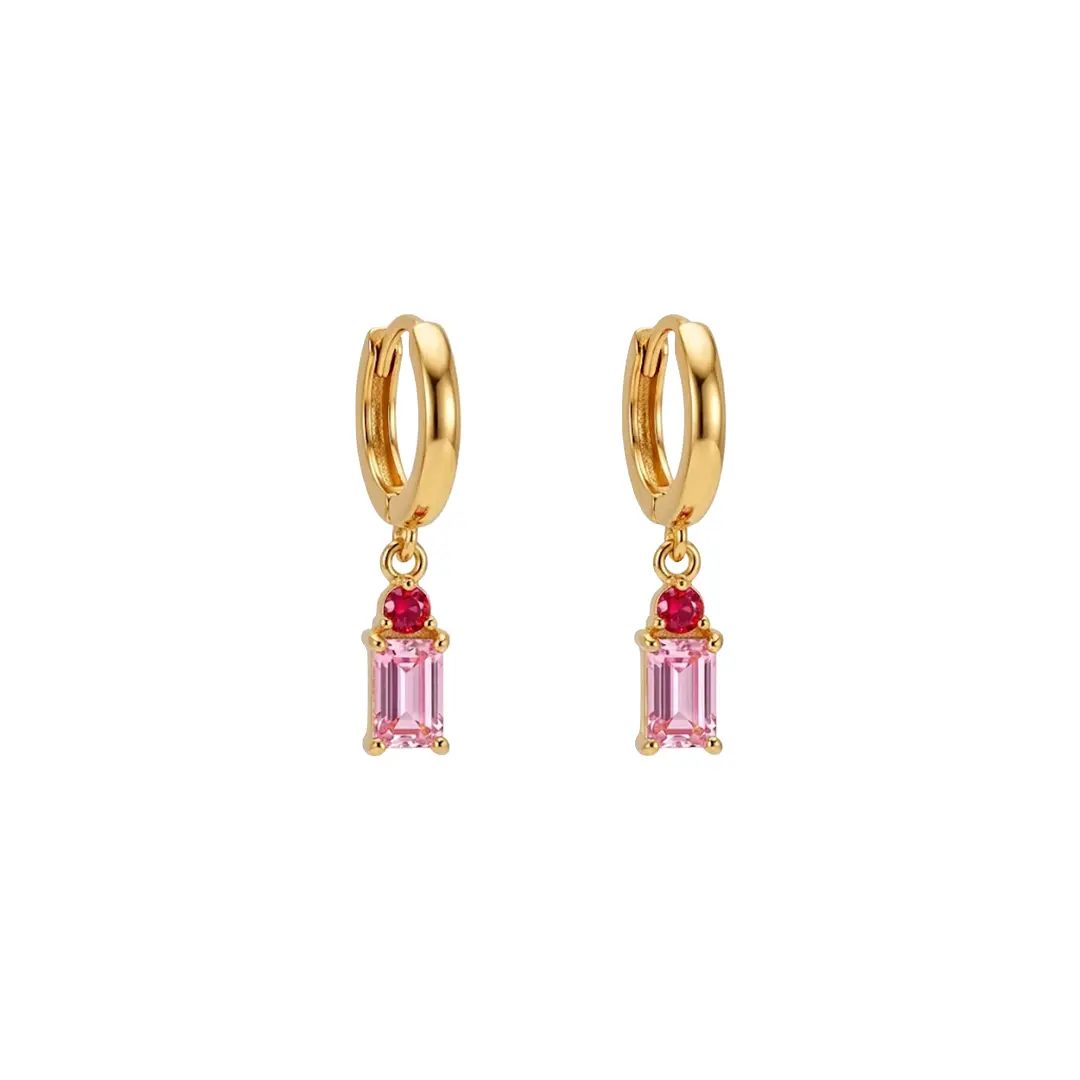 Paar Creolen Suzan Gold® 925 Sterling Silber Creolen Damen Anhänger pink Zirkonia