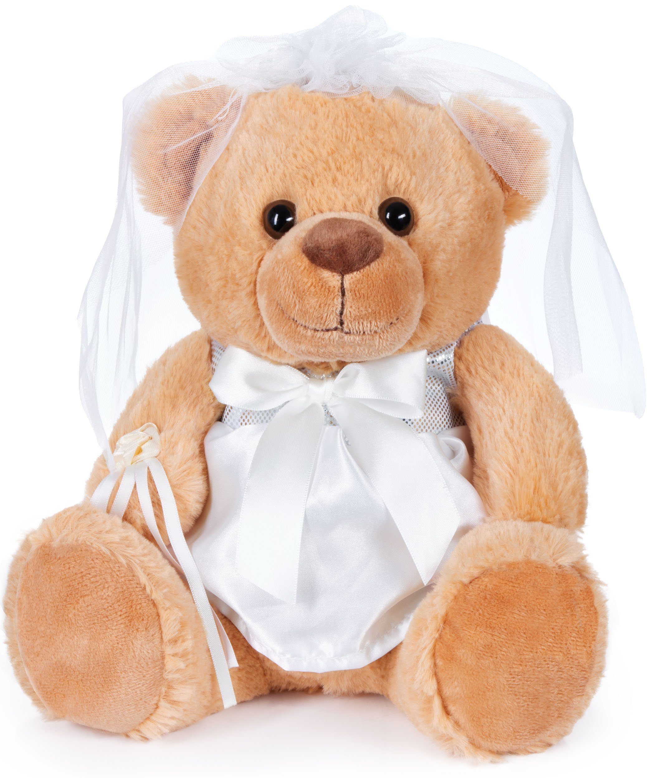 BRUBAKER Kuscheltier Teddybär Braut im Hochzeitskleid weiß (1-St., Hochzeitsgeschenk Kuscheltier), 25 cm Teddy Geschenk für Hochzeit und Verlobung
