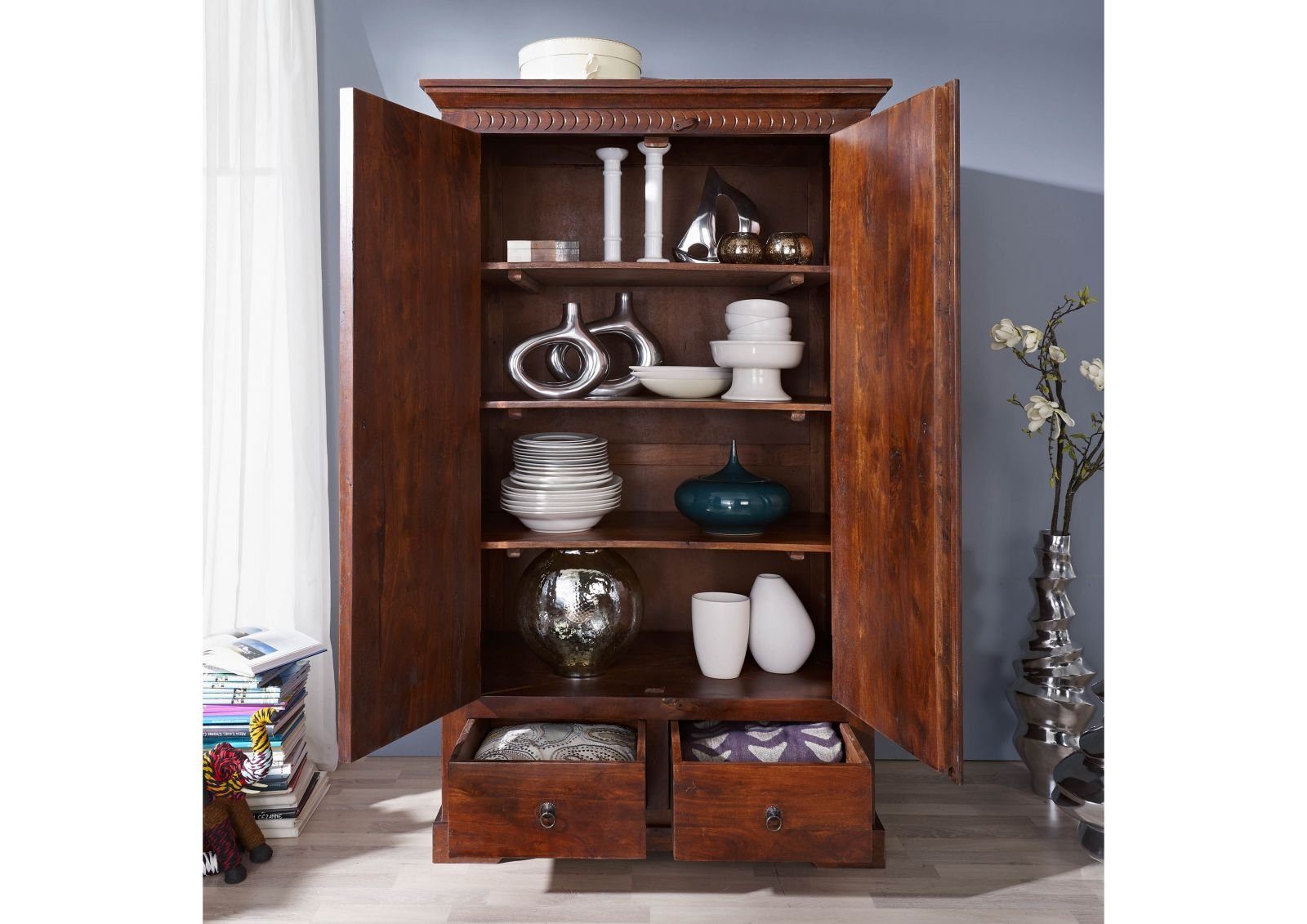 Massivmoebel24 Kleiderschrank OXFORD (Kleiderschrank Akazie 108x64x180 nougat lackiert OXFORD #509) Kleiderschrank Akazie 108x64x180 nougat lackiert OXFORD #509