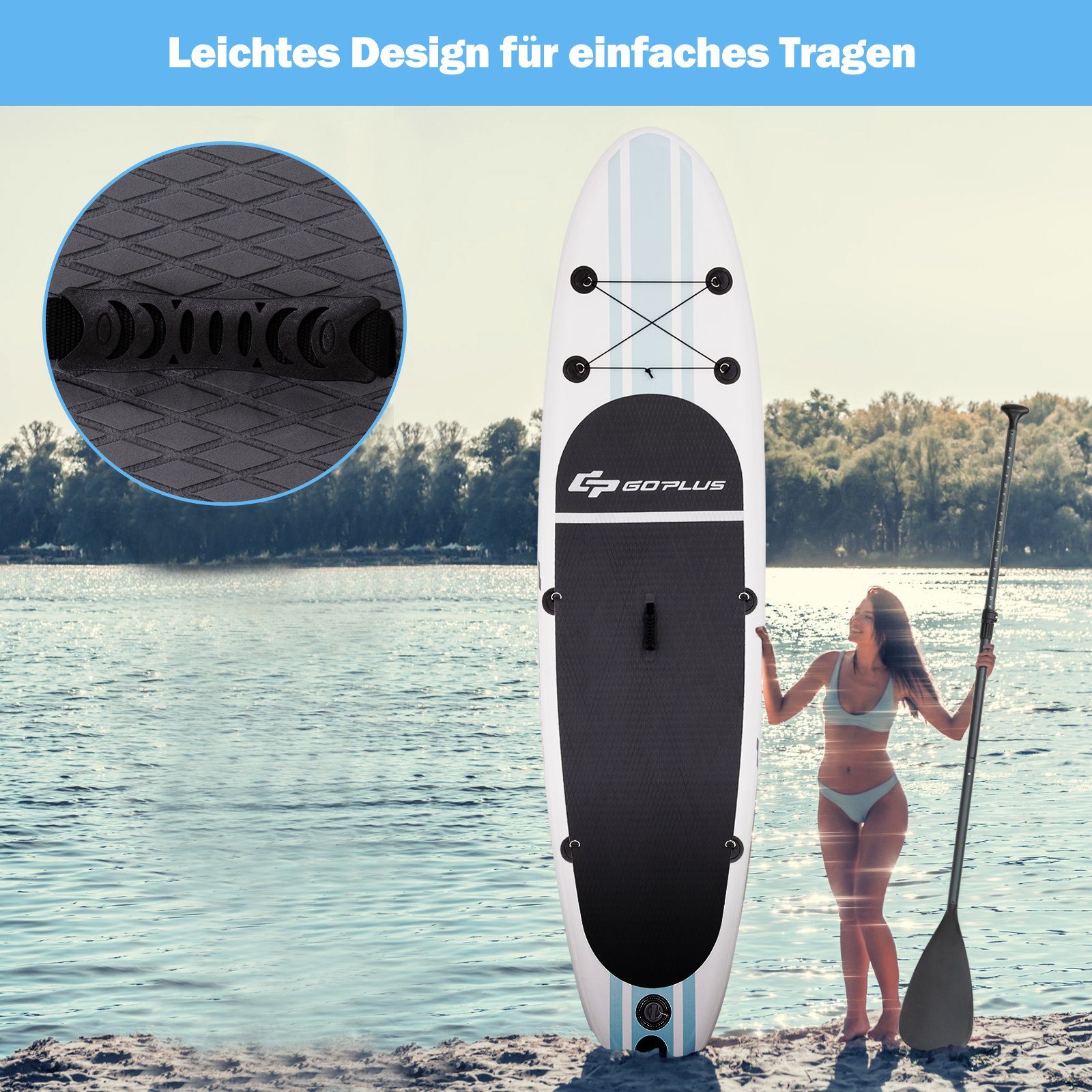 Stand Paddling Board, Up COSTWAY 150kg bis Sitz, mit SUP-Board weiß