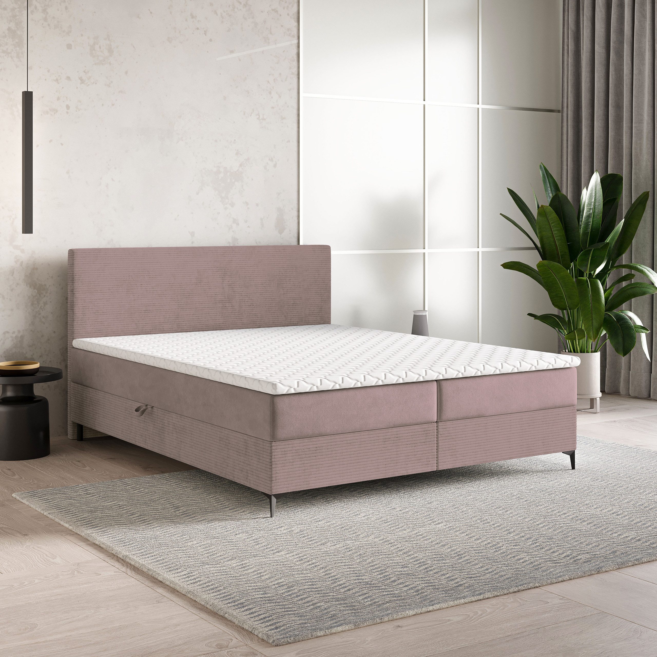 Masseno Boxbett TORREL 180x200 cm mit Bonell Matratze und Topper, Doppelbett, Polsterbett mit Kopfteil, Boxspringbett