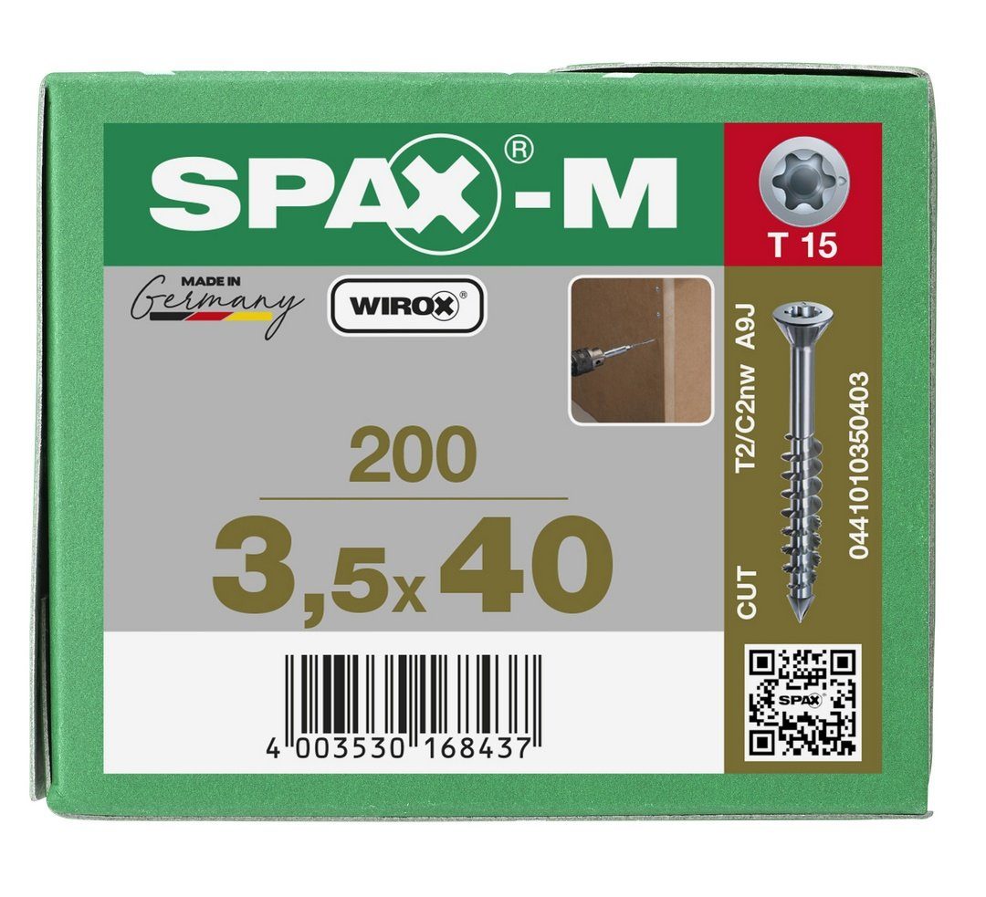 verzinkt, SPAX St), 3,5x40 mm 200 (Stahl weiß SPAX-M, Spanplattenschraube