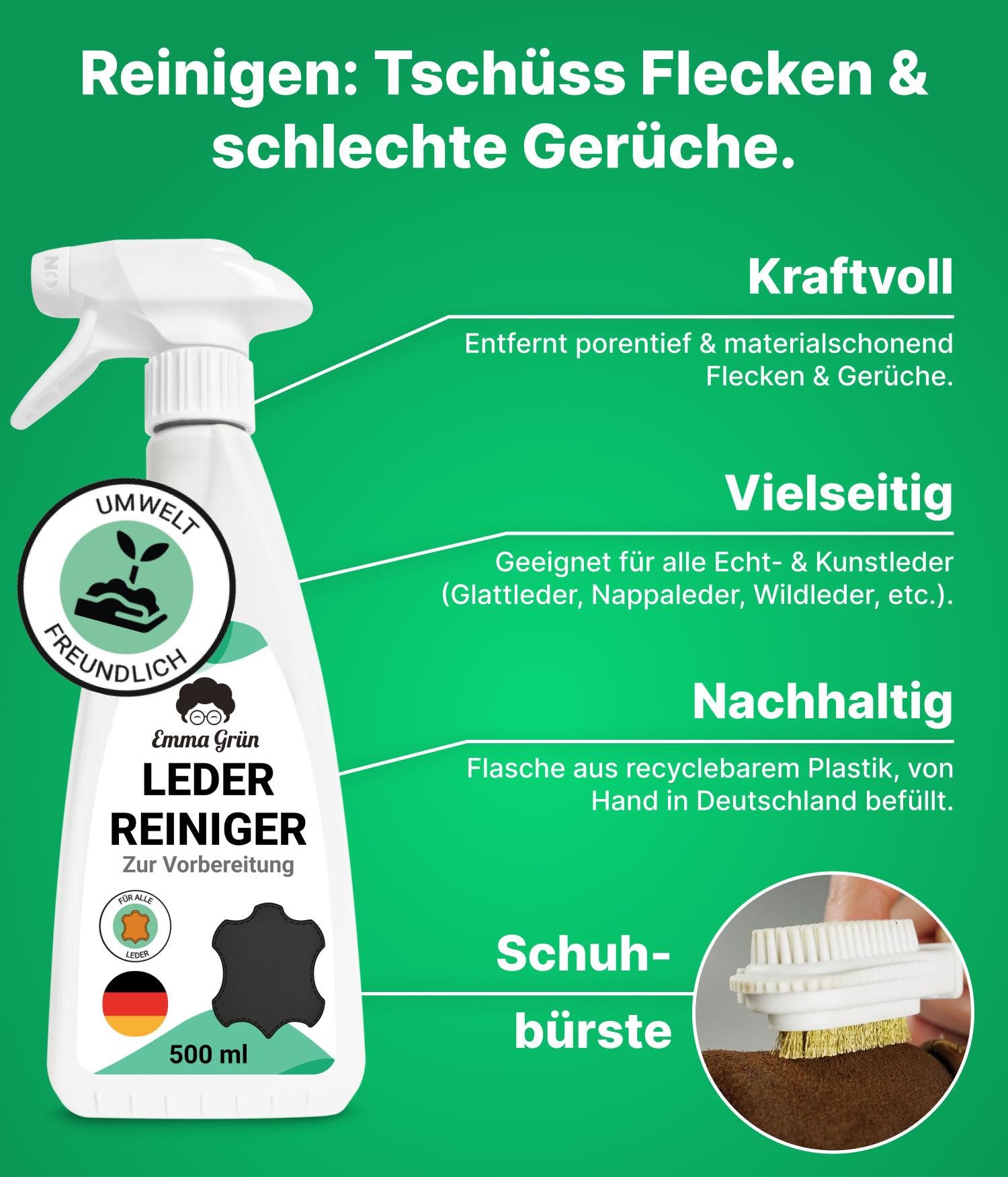 Emma Grün Lederschuhe pflegen Set mit Reiniger & Wachs Lederreiniger