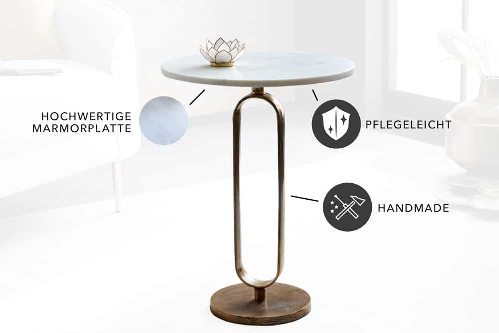 riess-ambiente Beistelltisch ELEGANCE 60cm weiß / gold (Einzelartikel, 1-St), Wohnzimmer · Marmor · Metall · rund · handmade · Modern Design – Bild 4 von 5