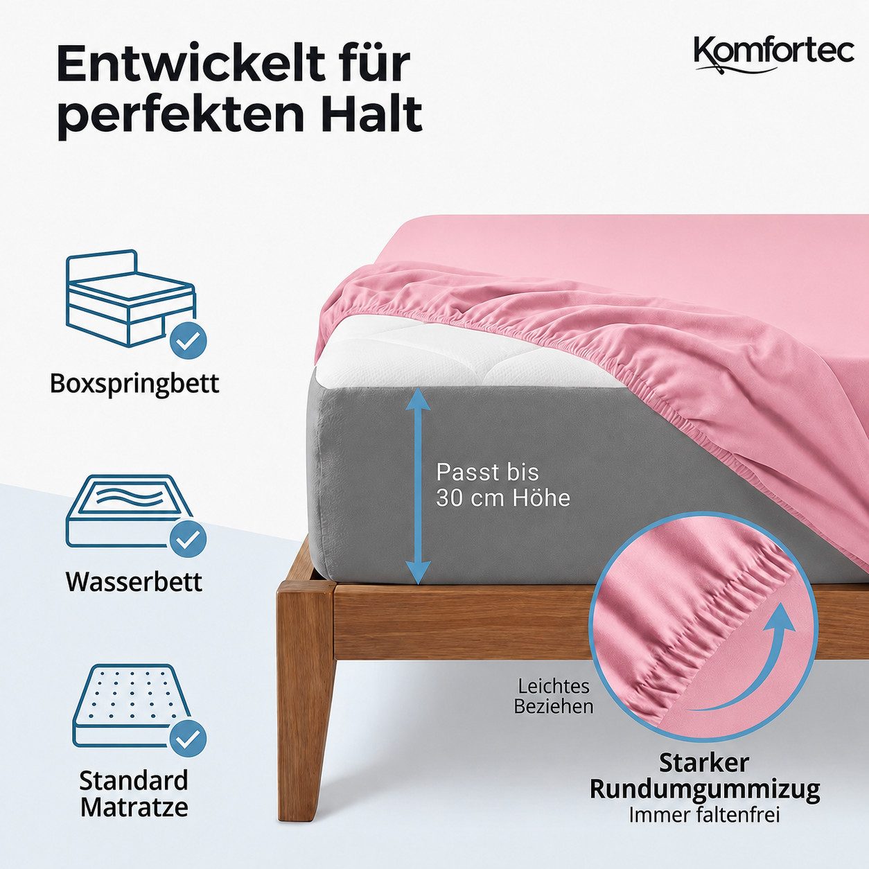 Komfortec Spannbettlaken Boxspringbett bis 15cm - 30cm Matratzenhöhe, Mikrofaser, Gummizug: Rundum, (1 Stück), 140x200 cm, Schwarz – Bild 2 von 5