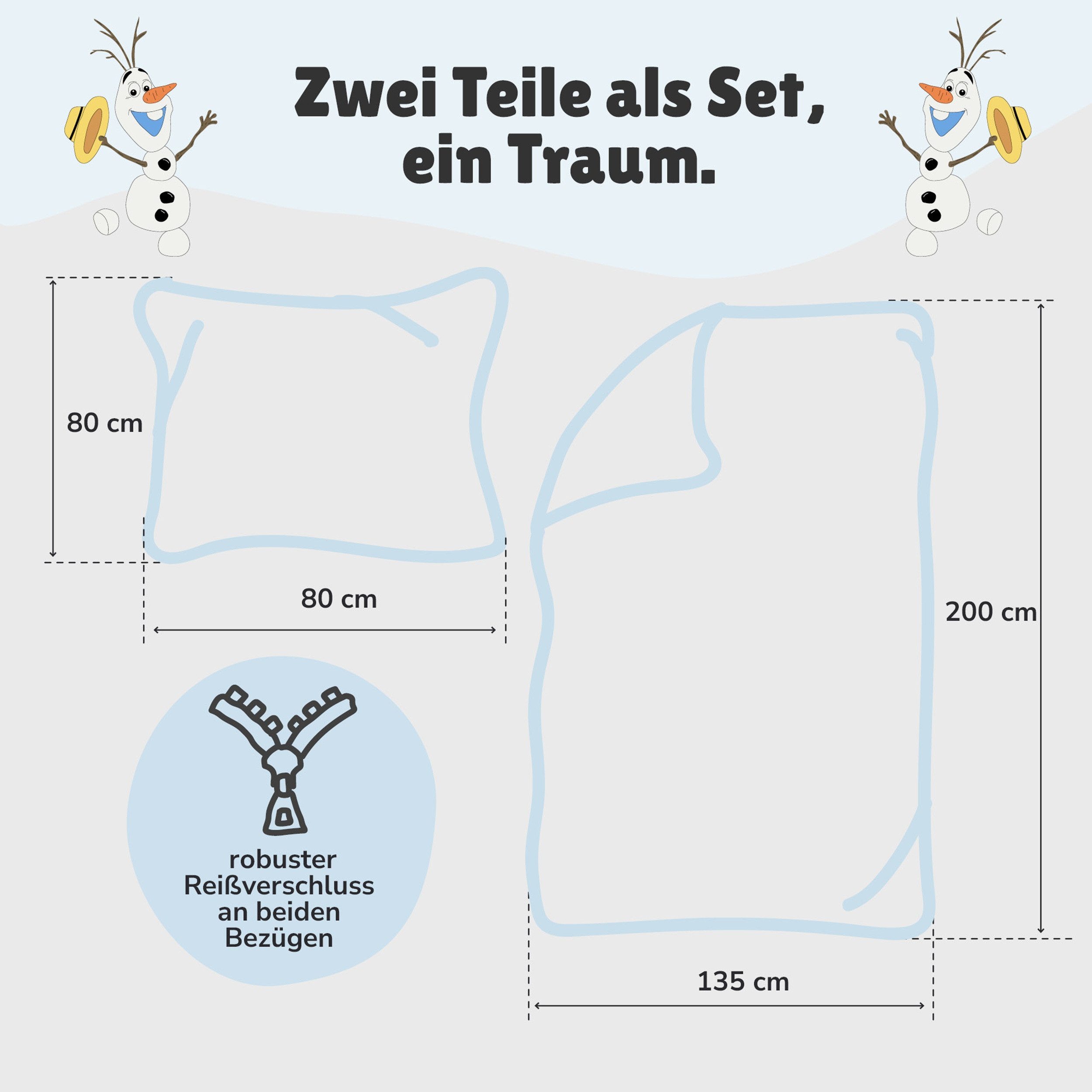 Familando Kinderbettwäsche Set Disney Frozen Die Eiskönigin 135x200 + 80x80 cm aus 100% Baumwolle, Renforcé, 2 teilig, "Diamonds" mit Anna, Elsa und Olaf