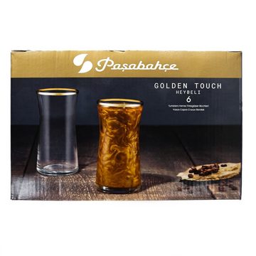 Pasabahce Glas Heybeli 6er Set Trinkgläser mit Gold Umrandung aus Glas 345 ml