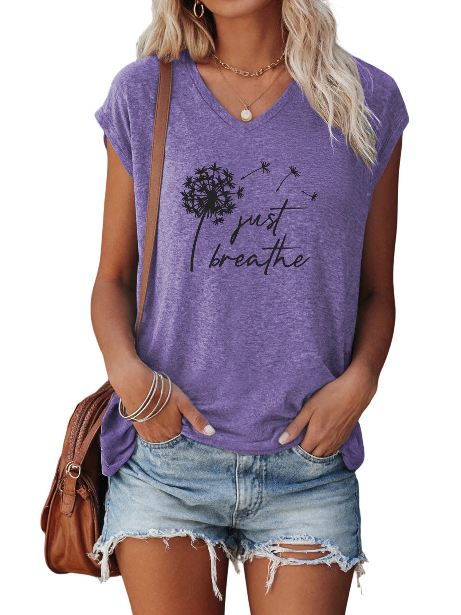 PYLIKE V-Shirt Shirts Damen Casual Löwenzahn Ausgefallene bequemes Tanktop günstig online kaufen