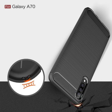 König Design Handyhülle Samsung Galaxy A70, Samsung Galaxy A70 Handyhülle Carbon Optik Backcover Grau