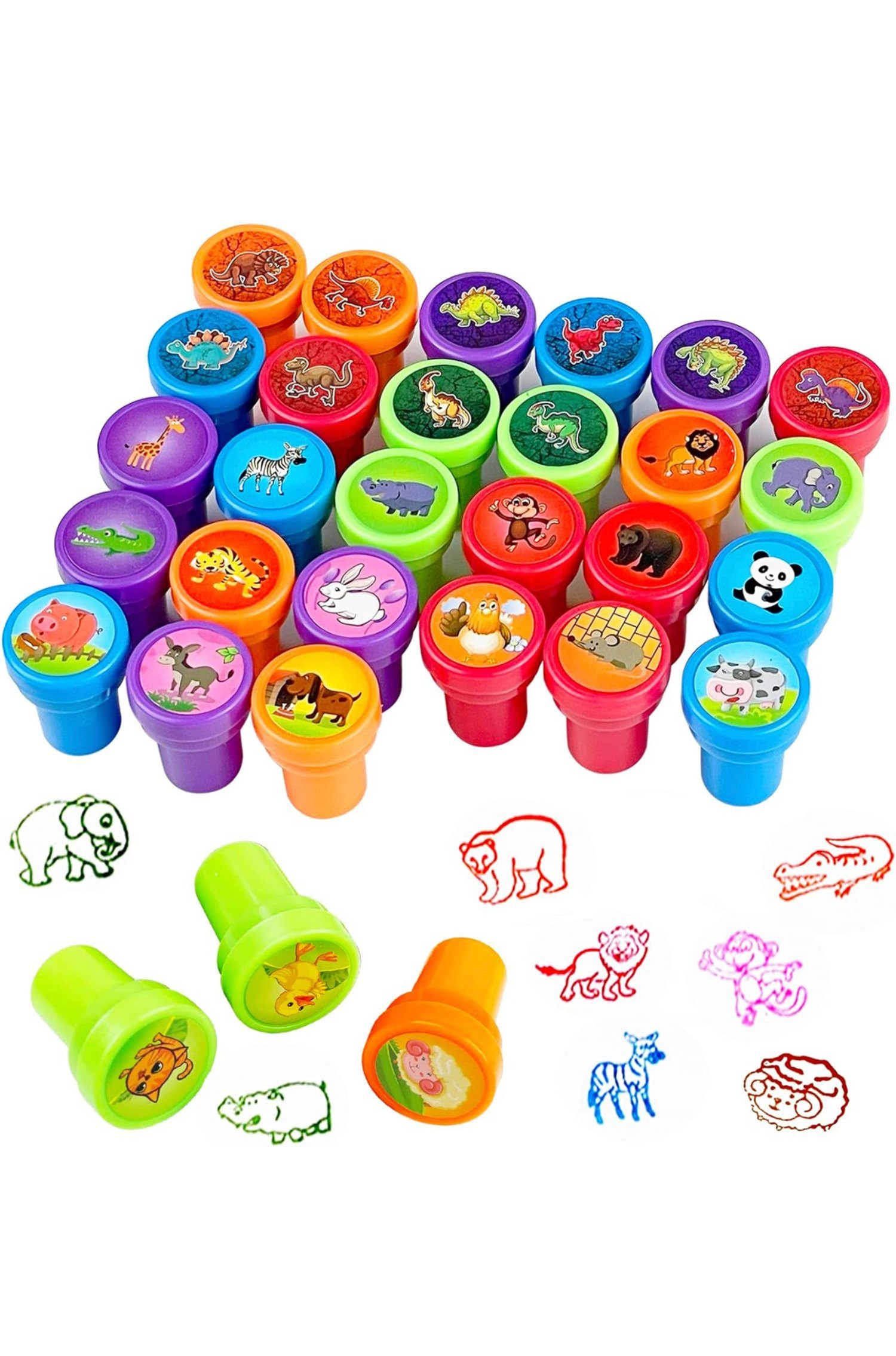 Ailiebe Design Stempel 30 Stück Kinderstempelset Tierstempelset mehrfarbige selbstfärbende, Dinostempel Spielzeugstempel Geschenkeidee Kinderparty Geburtstag