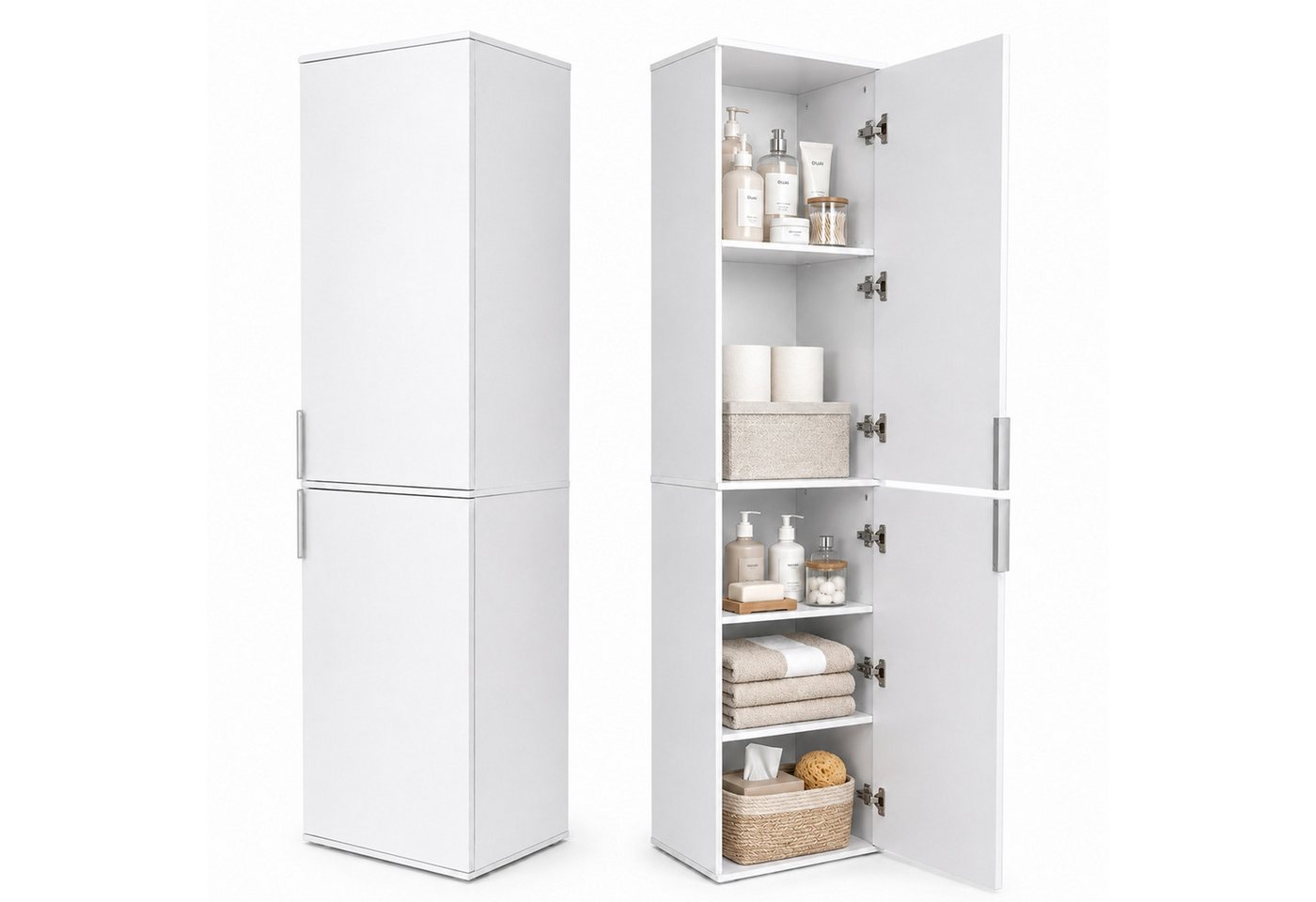 Yorbay Mehrzweckschrank 184 cm, schmaler Hochschrank mit 5 Fächern, 2 Türen (39,5 × 35 × 184cm) verstellbaren Einlegeböden und Kippschutz, Aufbewahrungsschrank Weiß