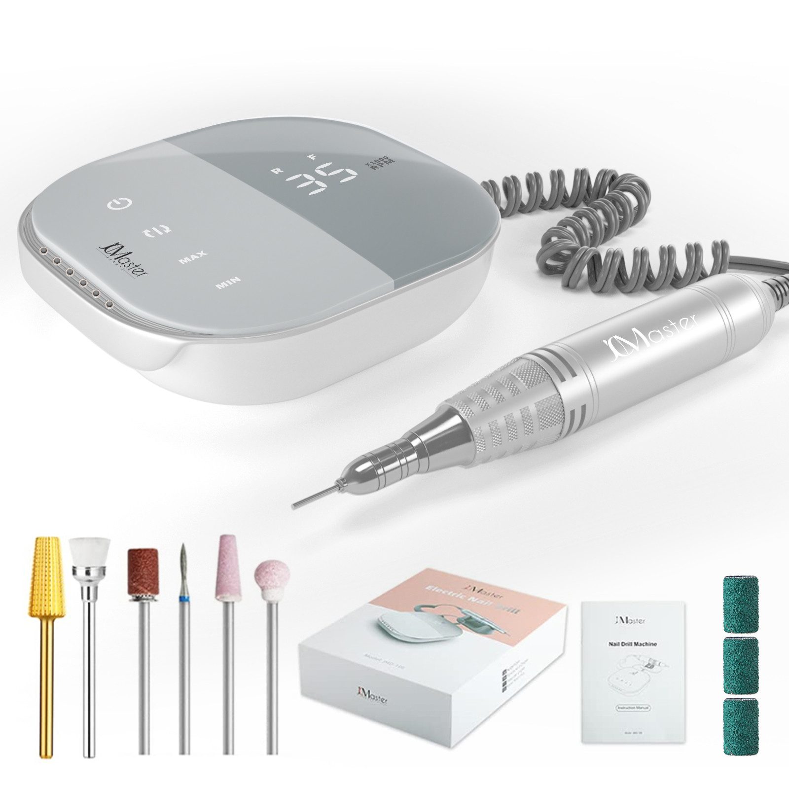 JCMaster Maniküre-Pediküre-Set TouchPro+ Nagelfräser 35000RPM mit Aufsätze Bits, Profi Nagel Fräsmaschine für Gelnägel, Acrylnägel, Kunstnägel
