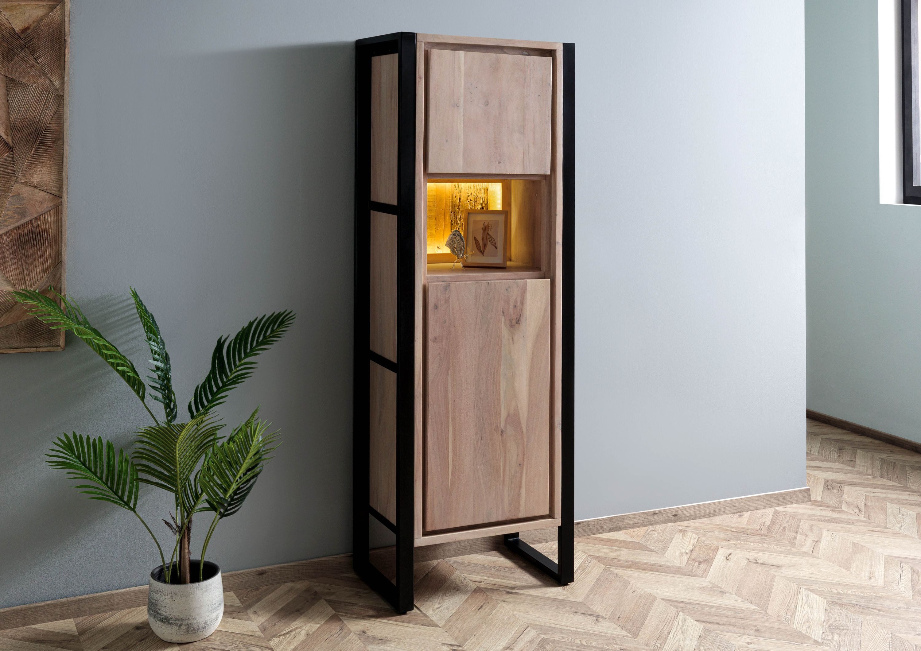 Massivmoebel24 Bücherregal DENVER, 1-tlg., Akazie / Altholz 62x40x180 natur lackiert DENVER #105