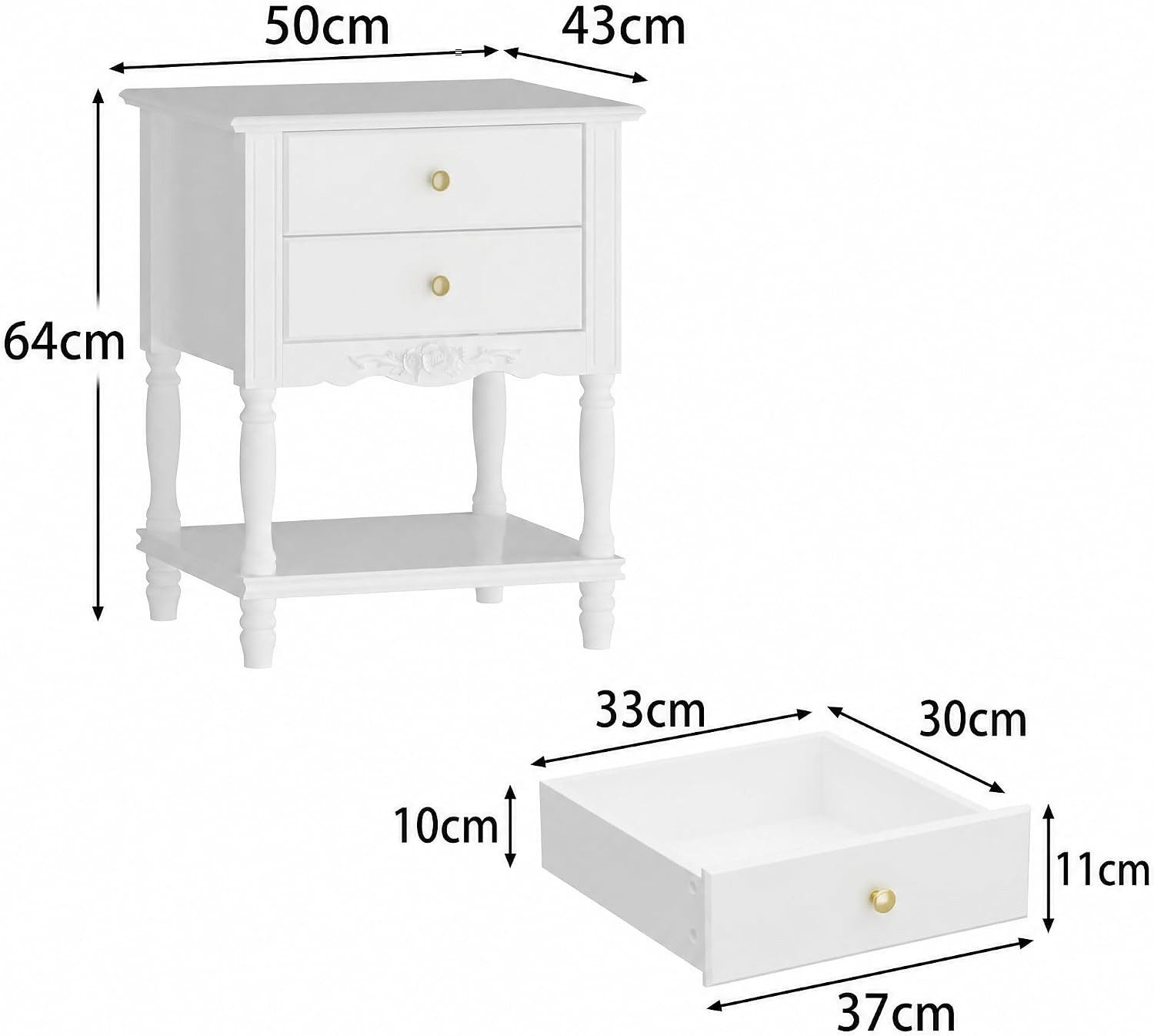 FUFU&GAGA Nachttisch Weiße, 50 cm breit Kommode mit 2 Schubladen, Beistelltisch