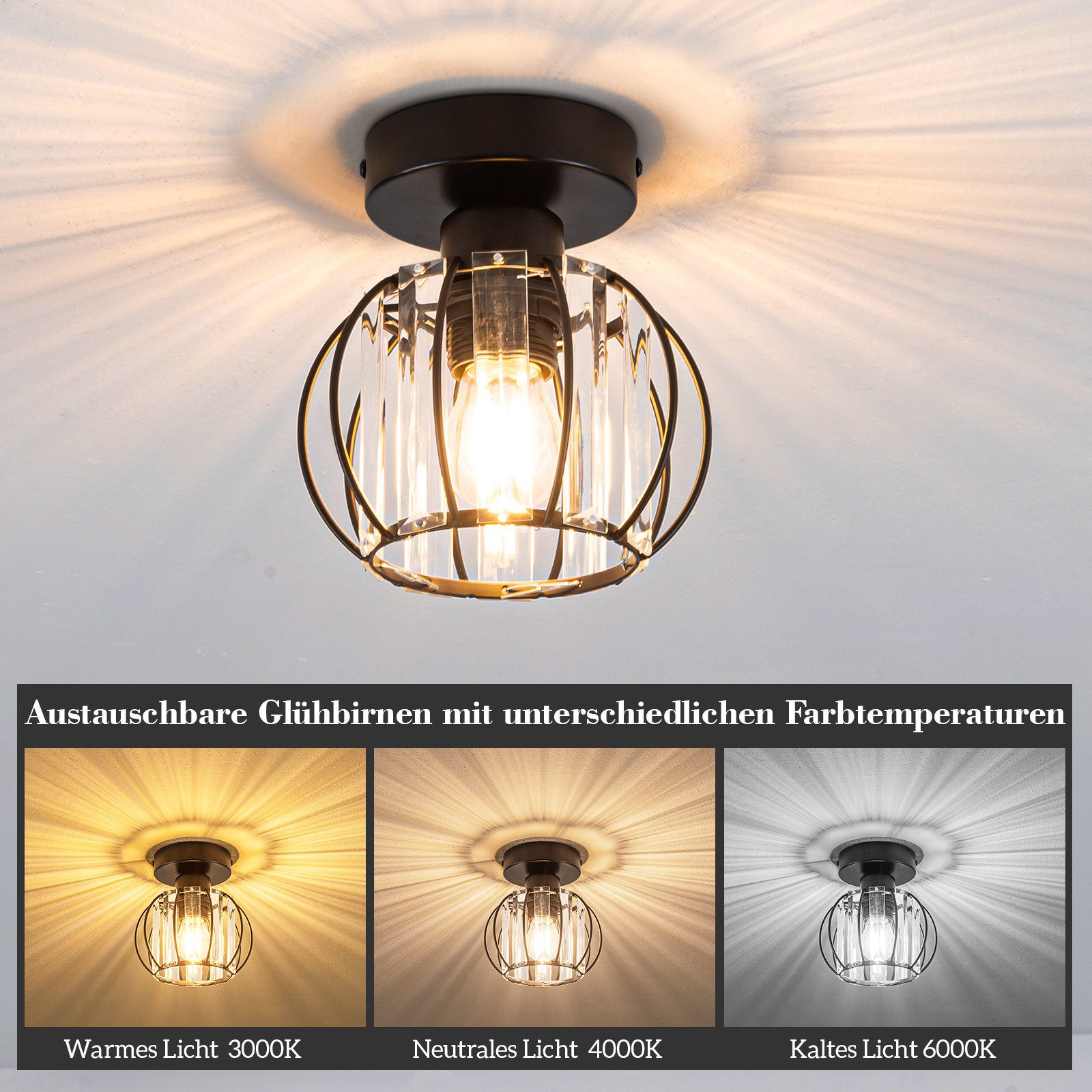 Nettlife Deckenleuchte Vintage Schwarz Kristall Modern E27 Küchenlampe Meta günstig online kaufen