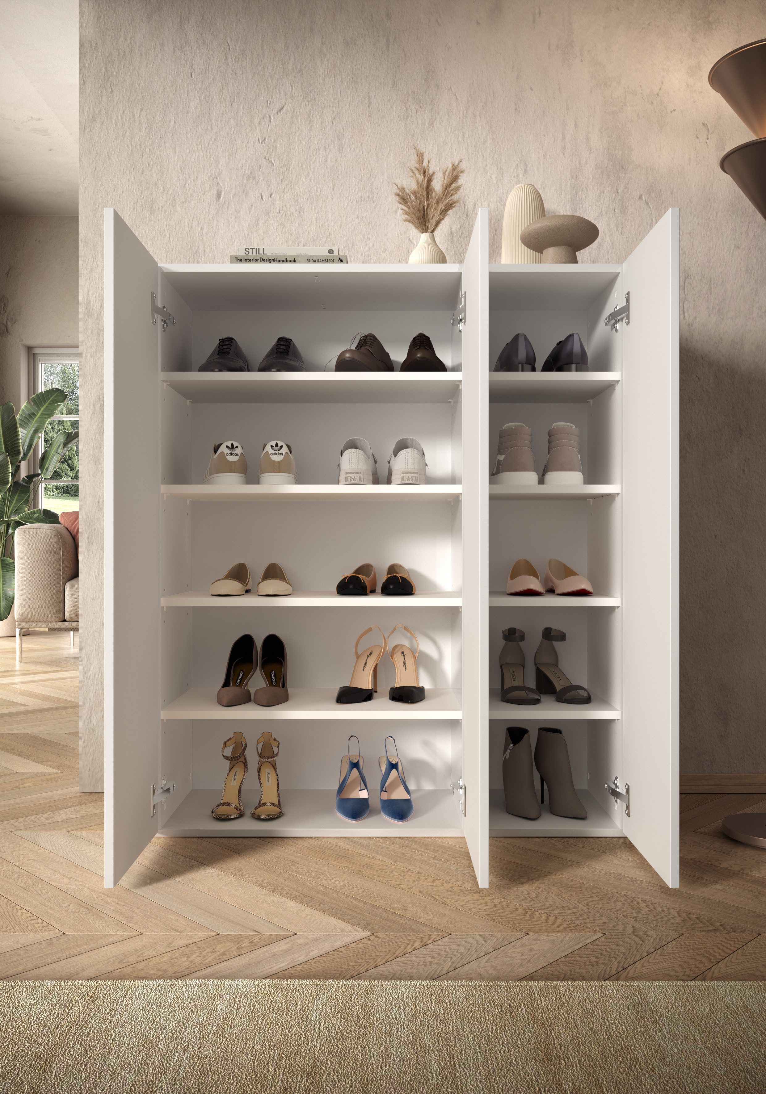 OTTO home Schuhschrank SMILE Breite 95 cm, Höhe 114 cm, Schuhregal mit 5 Ebenen, Schuhkommode in Weiss Hochglanz Lack – Bild 4 von 5