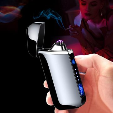 AKKEE Feuerzeug USB Elektronische Feuerzeug, Touchscreen LED Dual Lichtbogen Feuerzeug (1-St., Winddicht Flammenlos mit LED Anzeige), mit Batterieanzeige Winddicht Plasma, für Männer Damen Geschenk