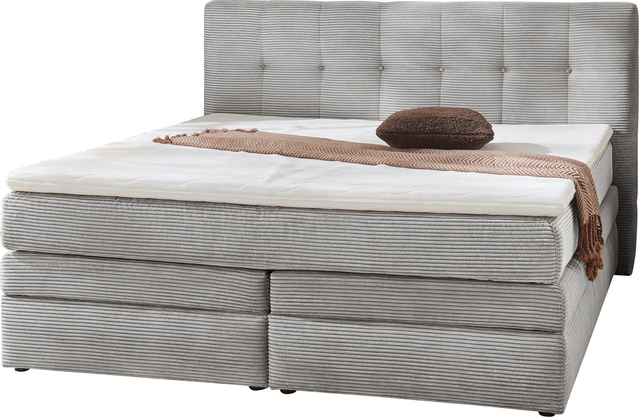 Jockenhöfer Gruppe Boxspringbett AMY in Cord, erhältlich in den Breiten 180cm & 200cm, mit Bettkasten & Kaltschaum-Topper