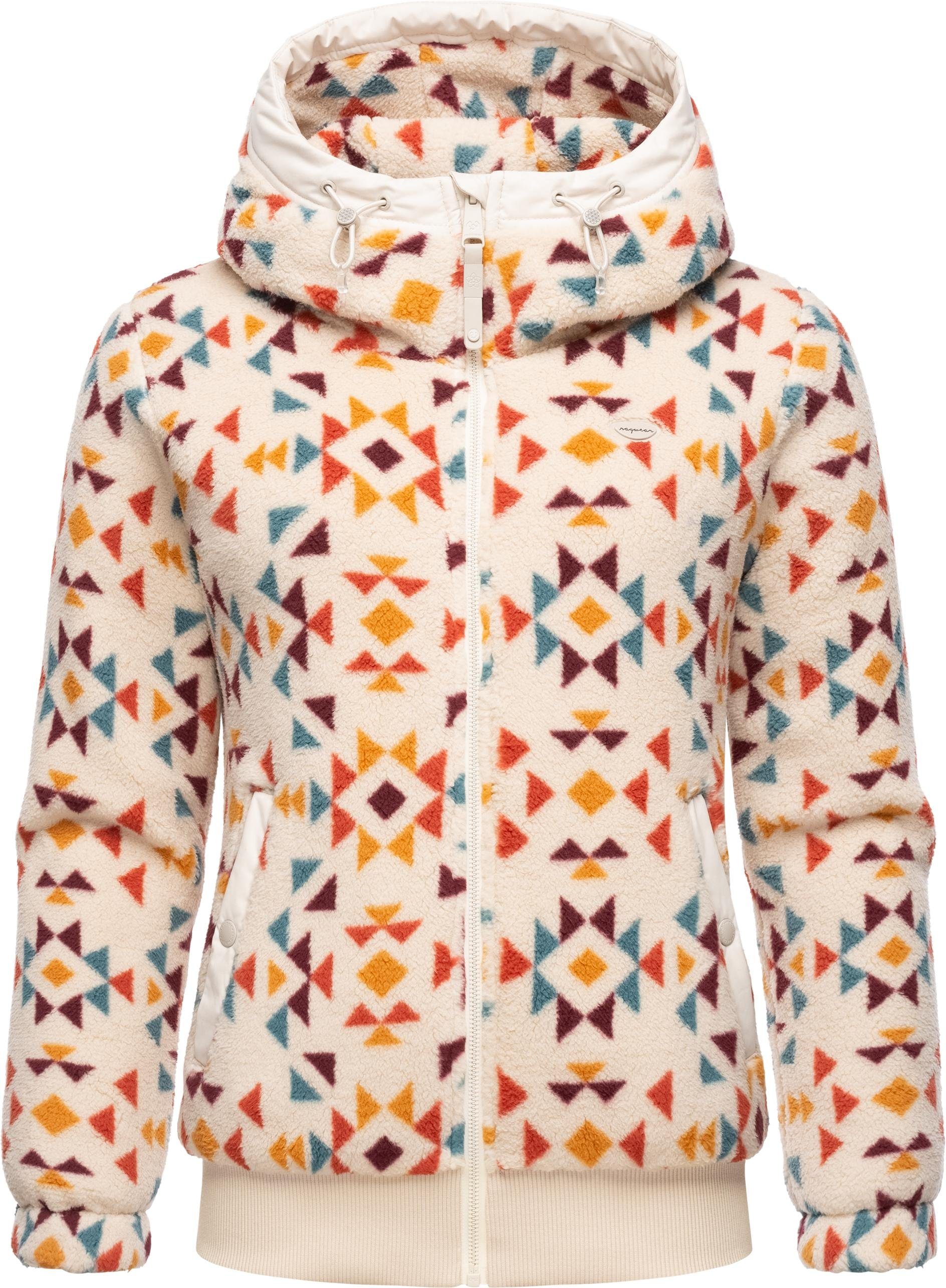 Ragwear Outdoorjacke Cousy Short Aztec flauschige Übergangsjacke mit Teddyfell und Kapuze