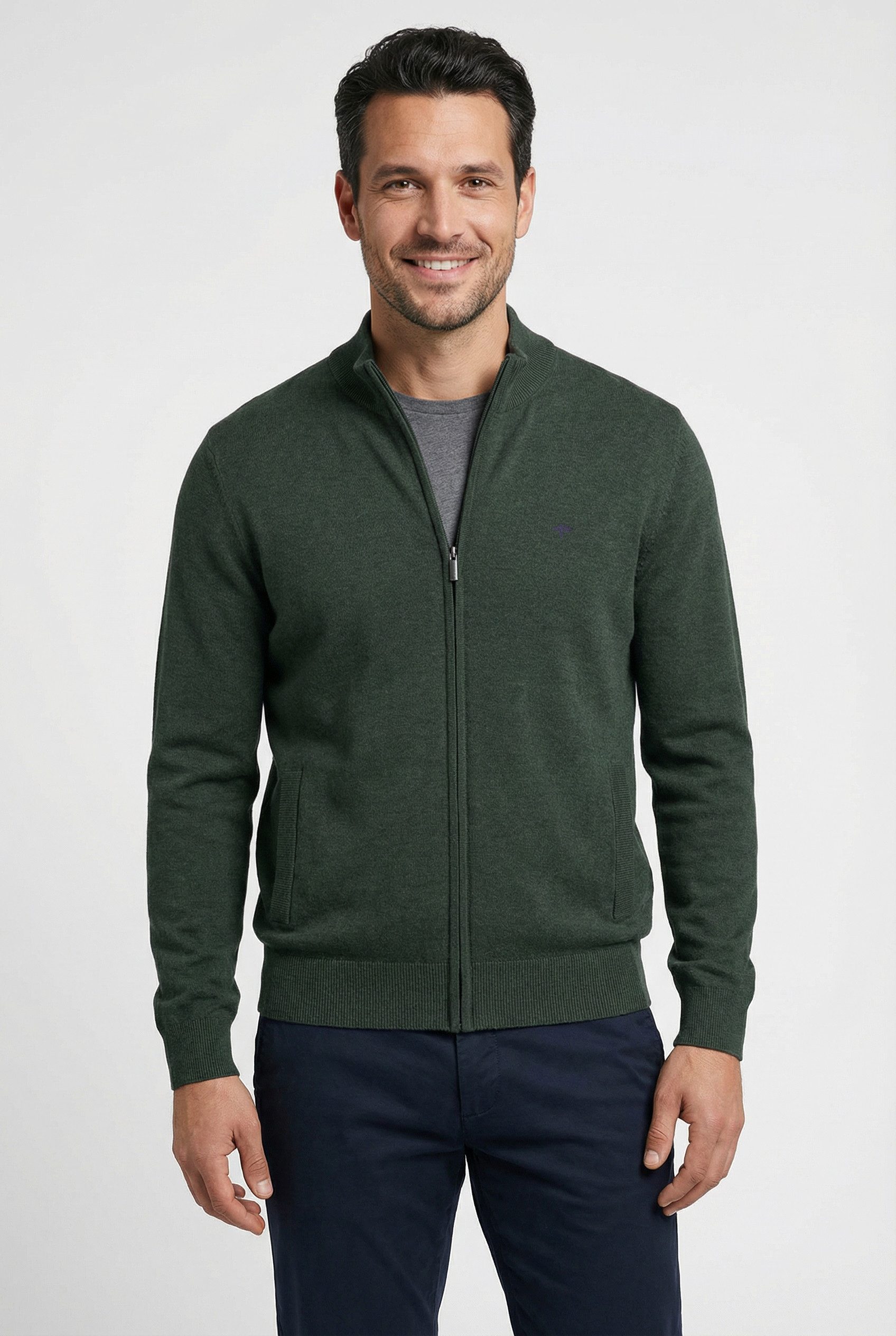 FYNCH-HATTON Strickpullover aus Baumwolle, mit Stehkragen, mit Reißverschluss, Regular Fit