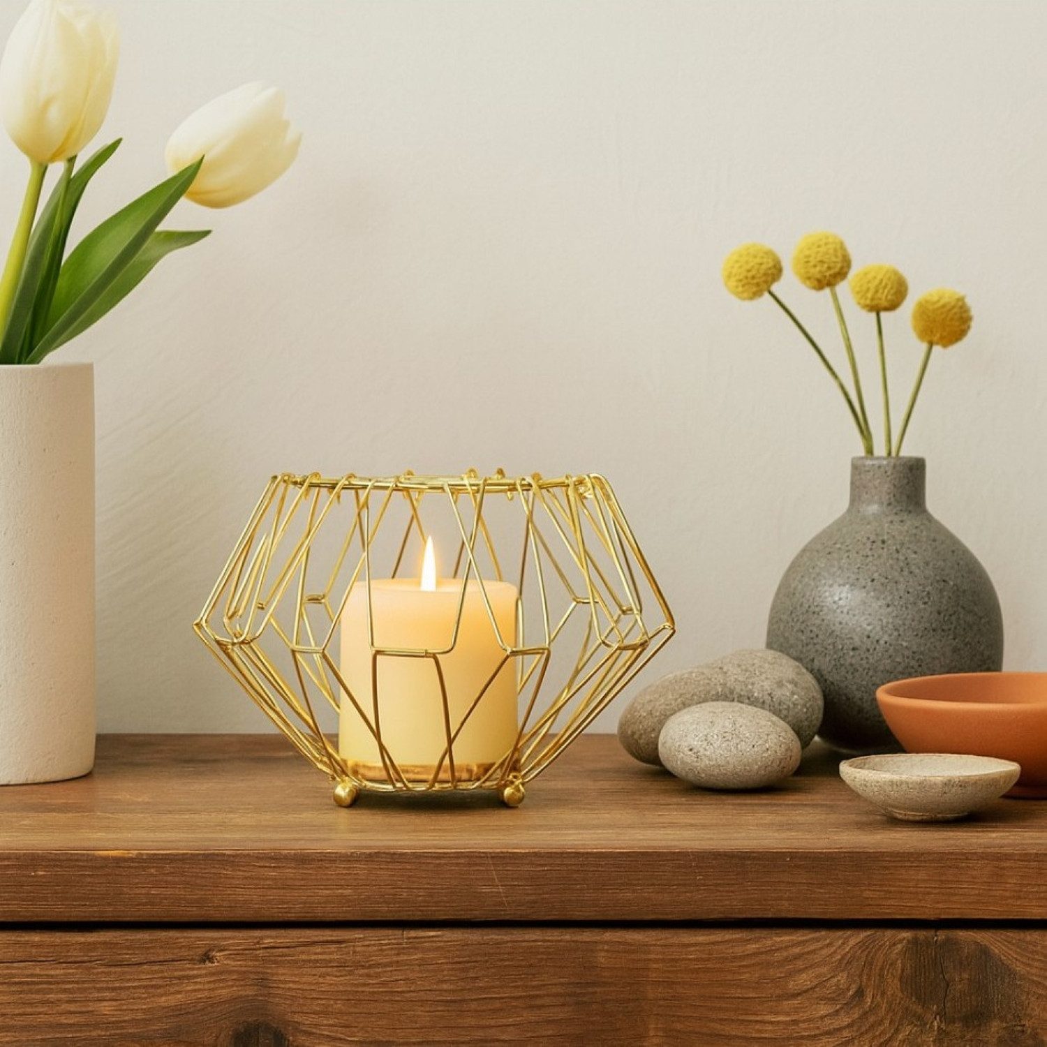 Online-Fuchs Торшеры für eine große Stumpenkerze - flexibler Подсвечник aus Metall (Silber oder Gold, als Tischdeko oder auf dem Sideboard), modern, zeitlos und flexibel in Höhe & Breite