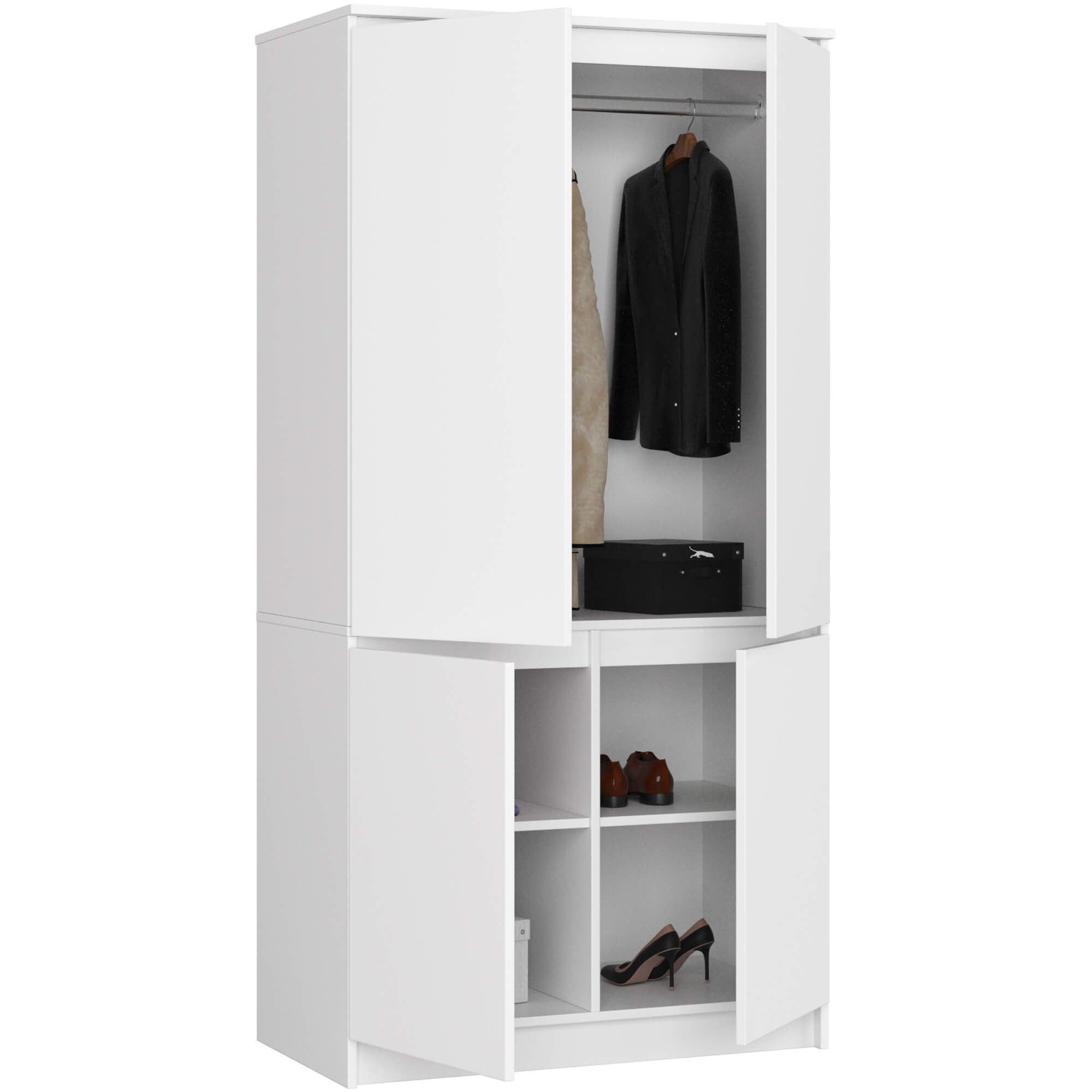Raumhirsch Furniture Kleiderschrank Vierflügeliger Garderobenschrank - Platzsparend & Elegant - Stauraum Praktischer Kleiderschrank für Ihr Zuhause, Soft-Close Mechanismus