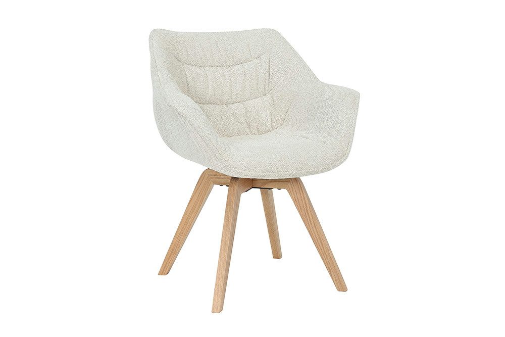 riess-ambiente Drehstuhl THE DUTCH COMFORT beige/natur - Eiche, Massivholz, Bouclé, Auto-Return (Einzelartikel, 1 St), Softer Tweed-Stuhl - ideal f. Wohn-, Schlaf- & Arbeitszimmer od. Küche