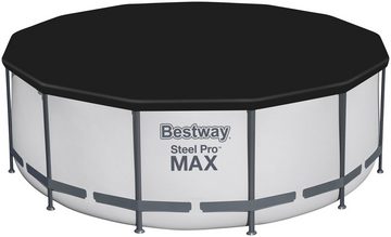 Bestway Framepool Steel Pro MAX™ (Komplett-Set), 5-tlg. Frame Pool mit Filterpumpe Ø 396x122 cm, lichtgrau