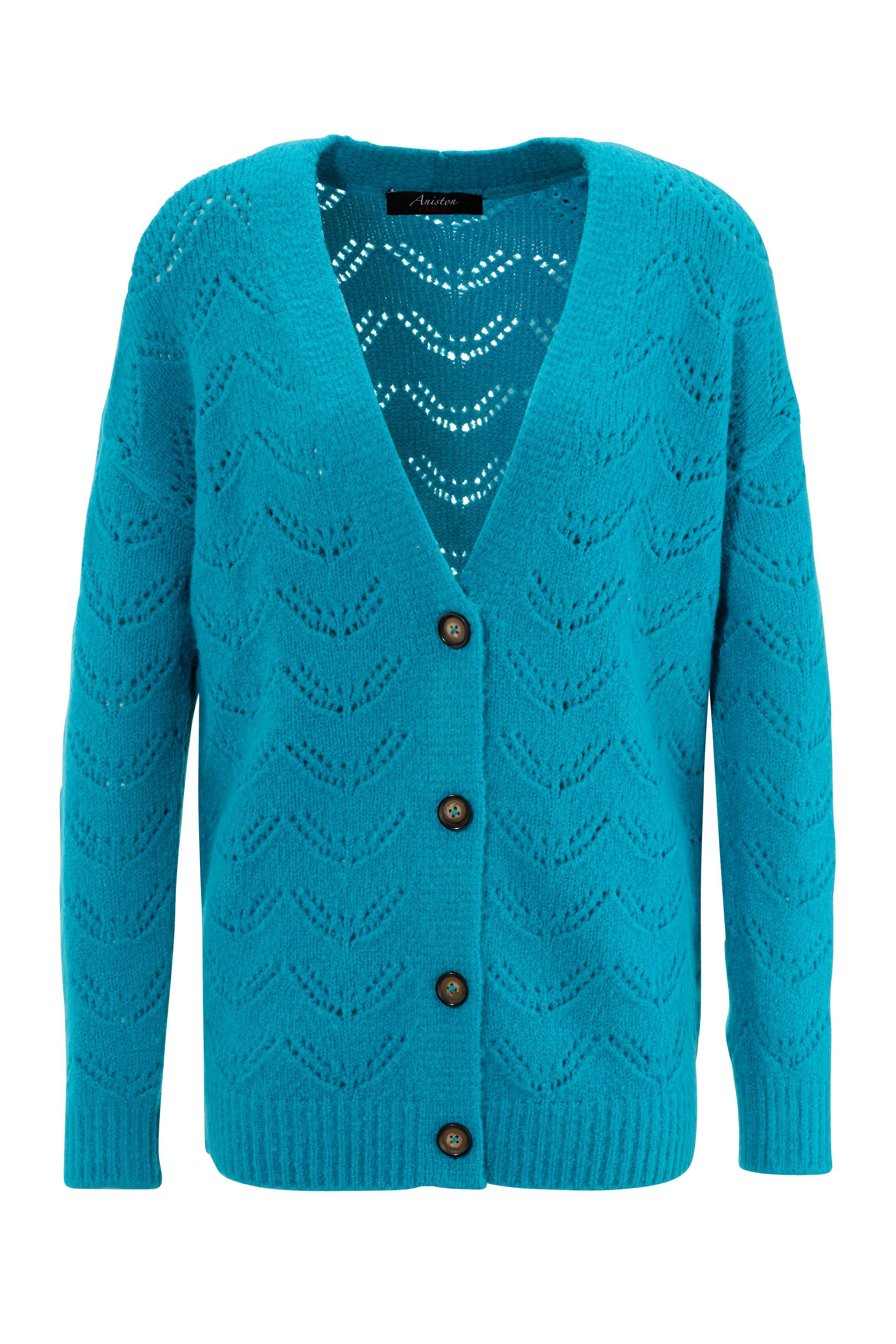 Aniston CASUAL Strickjacke mit Ajourstrickmuster petrol