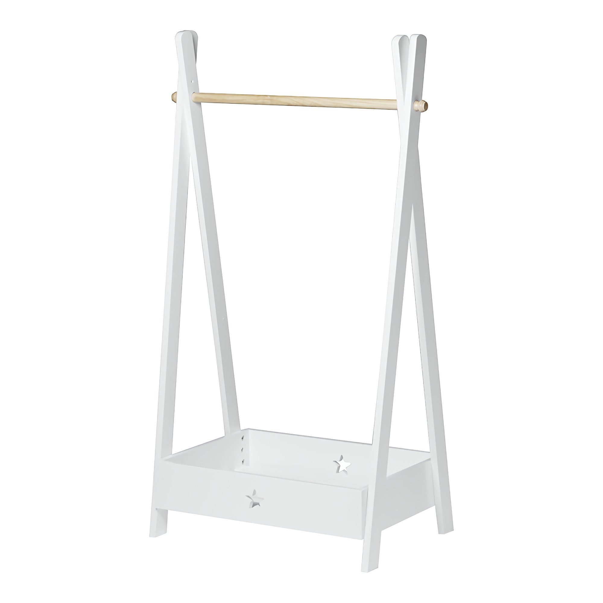 en.casa Kleiderständer, »Laxe« Kinder-Garderobe mit Staufach 126x73x43cm Weiß/Natur