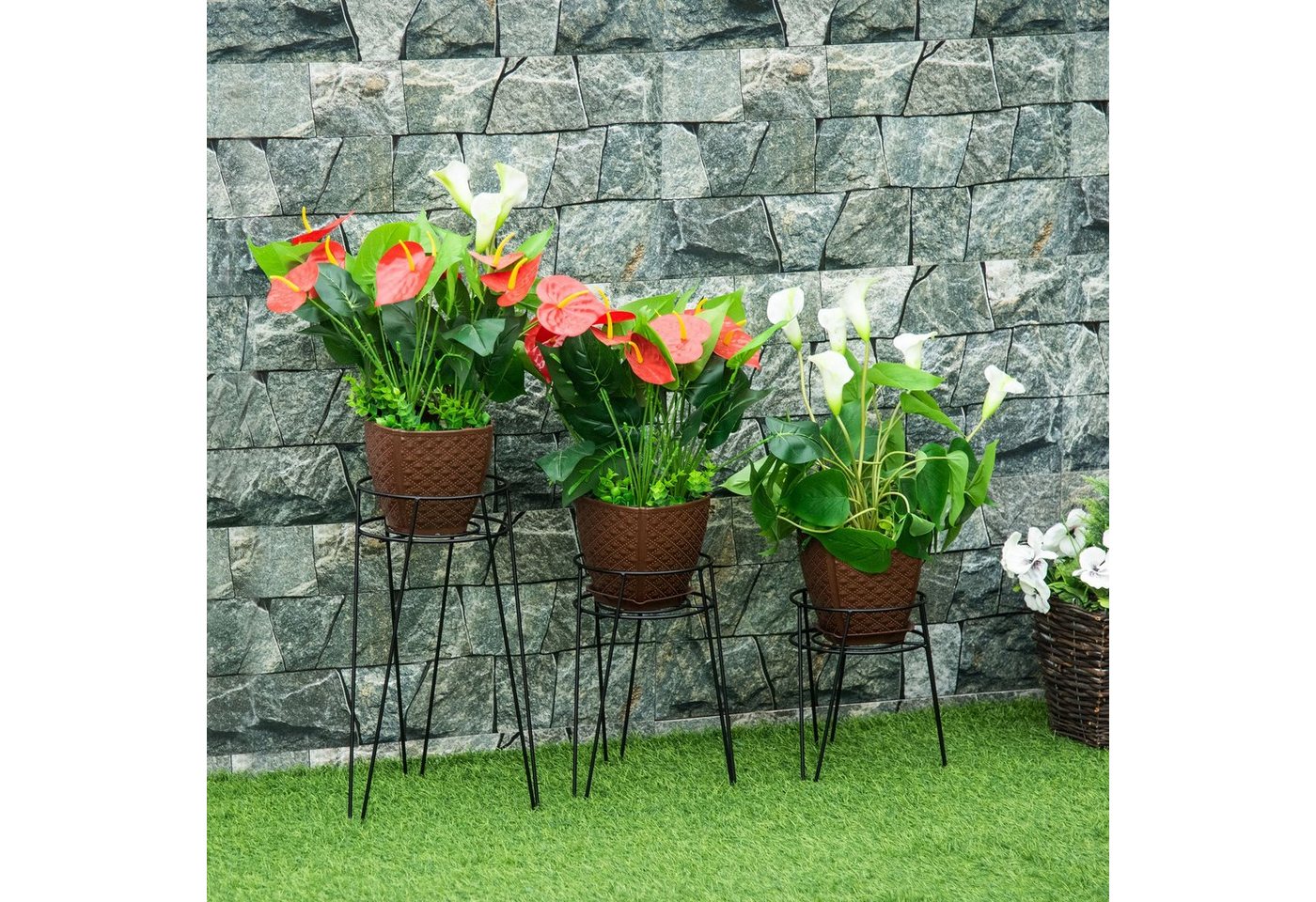 Thumbnail - Outsunny Blumenständer Blumenhocker, Blumentopfhalter, Pflanzenhocker für Blumentopf (Pflanzenregal, 3 St., Pflanzenstän...