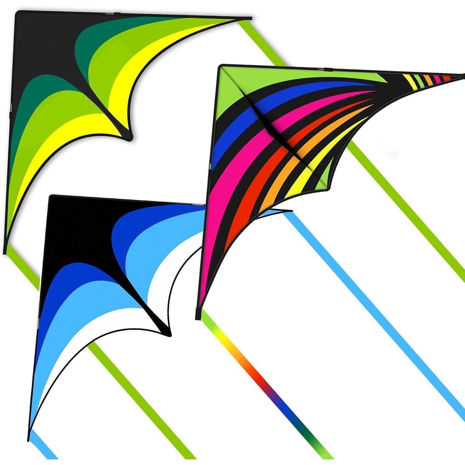 LuxusKollektion Flug-Drache Drachen Delta Kinder Anfänger 2 Bänder 300 Grün Regenbogen und Blau