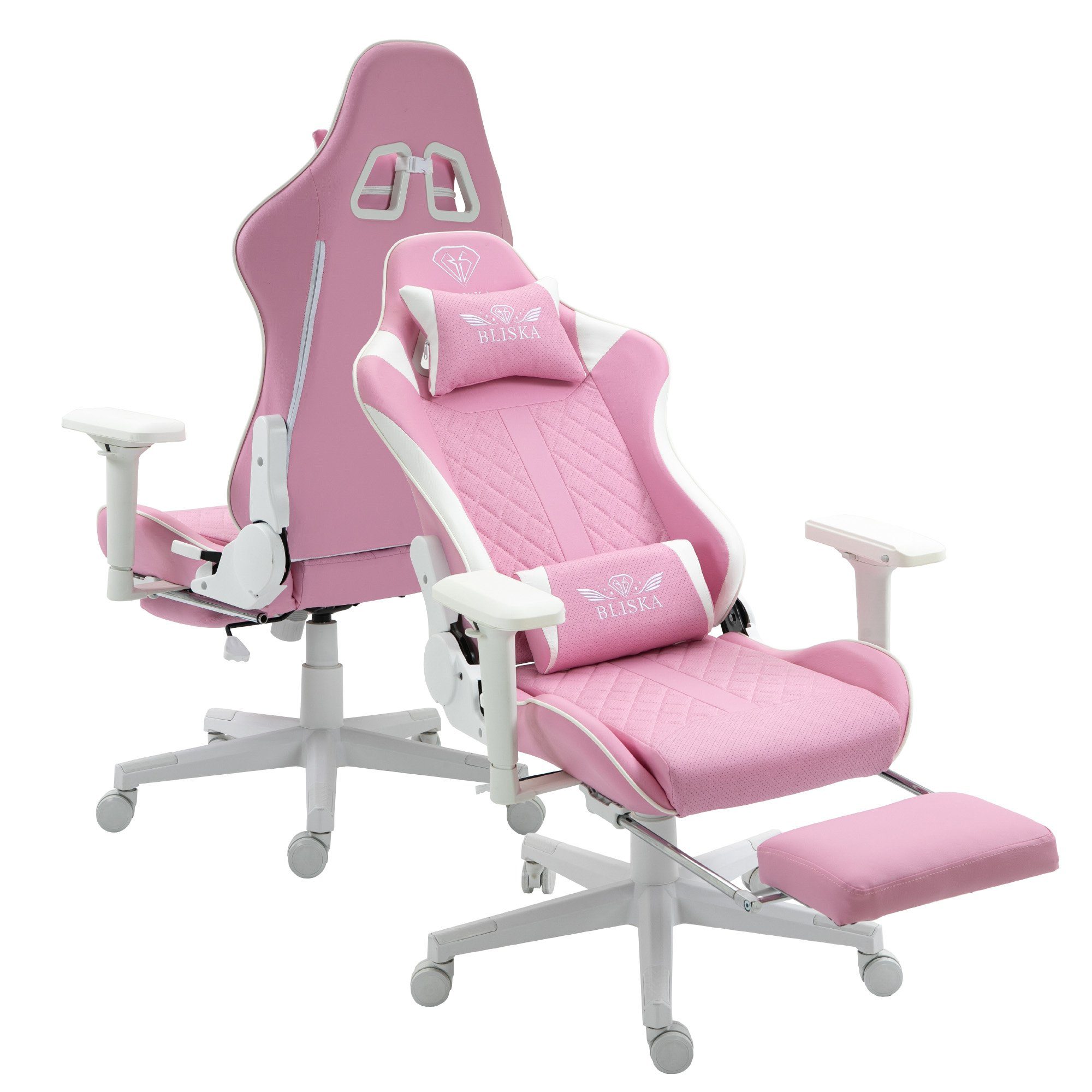 Stück), Stuhl im TRISENS 4D-Armlehnen Harold Gaming (1 Fußstütze Rosa/Weiß Chefsessel Bürostuhl Racing-Design mit und