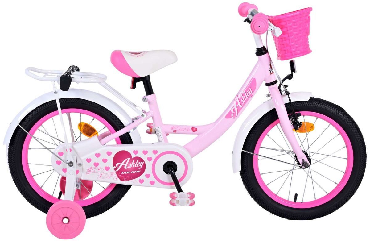 Volare Kinderfahrrad 16 Zoll Kinder Mädchen Fahrrad Mädchenfahrrad Rad Bike Ashley 31632, 1 Gang, Rücktrittbremse, Gepäckträger, Stützräder, Korb,Seitenständer