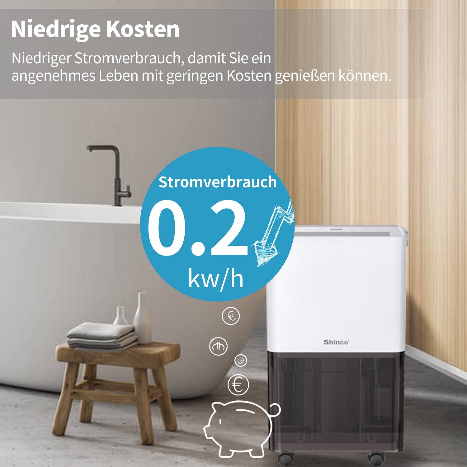 Shinco Luftentfeuchter Luftentfeuchter Elektrisch 10L,Energieeffiziente Entfeuchter für 45m³, für 45 m³ Räume, Entfeuchtung 10 l/Tag, Tank 1,7 l, 10L elektrischer Luftentfeuchter, für 45m³, leise