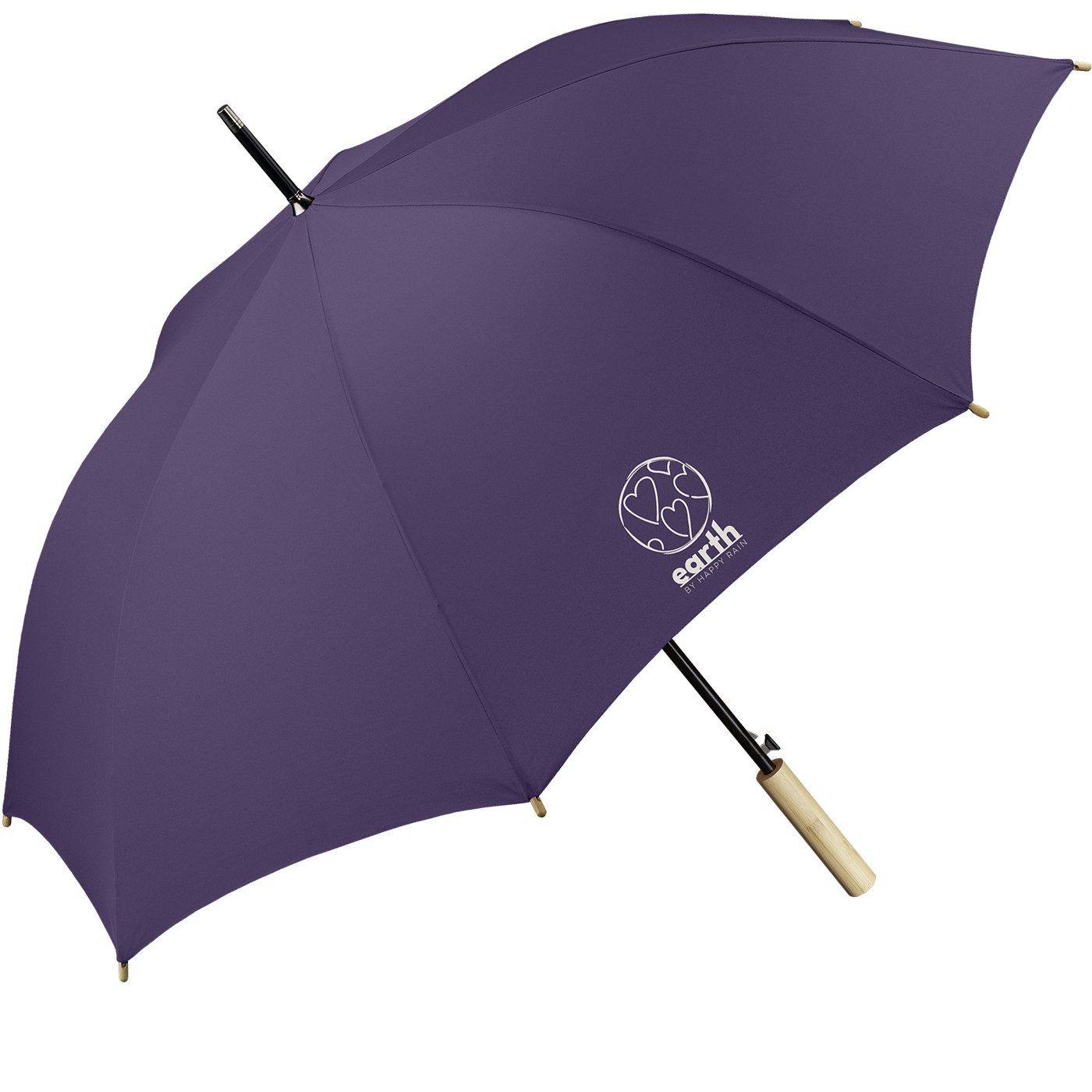 HAPPY RAIN Langregenschirm Earth die Schirm mit Umwelt nachhaltiger gut für violett tun - geschützt etwas Auf-Automatik
