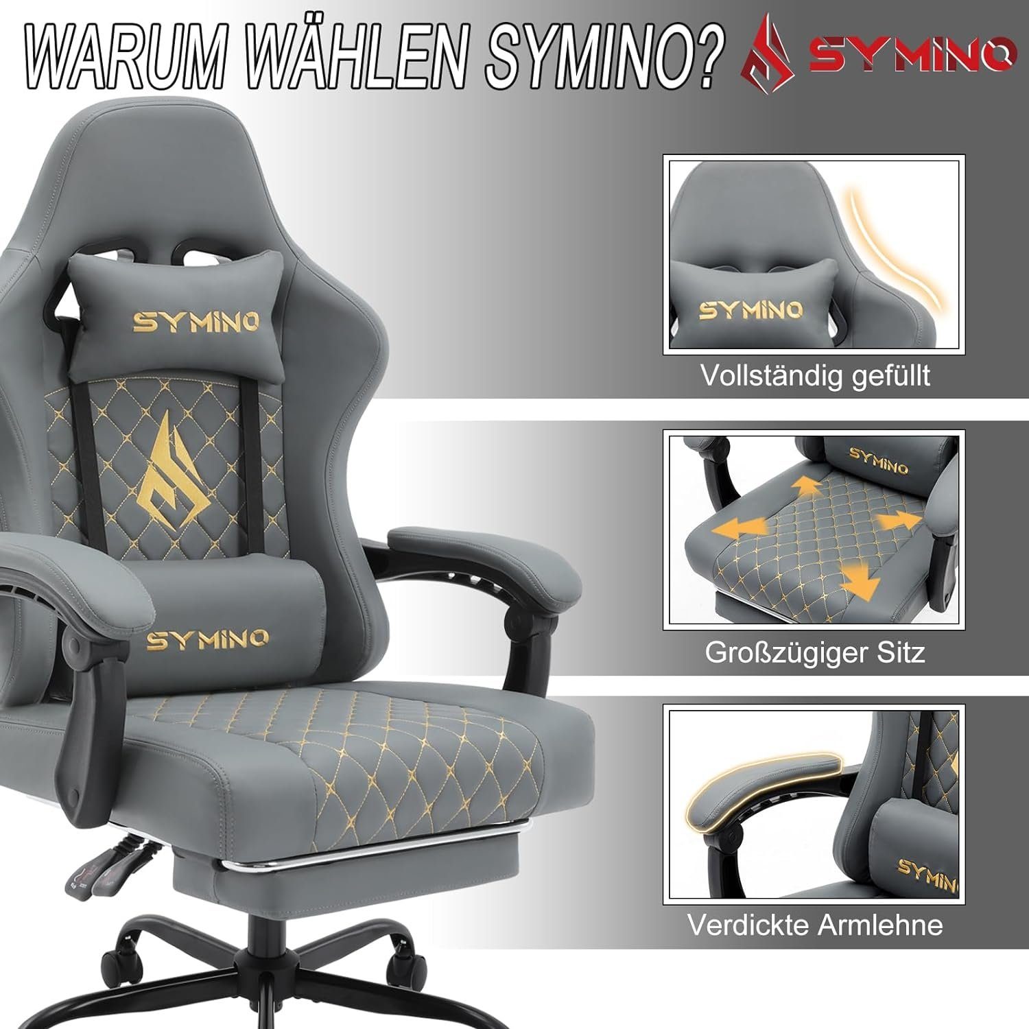 ergonomischer Racing Chair Verstellbarer pu-leder stuhl Gaming fußstütze Burostuhl,Schreibtischstuhl (Ergonomischer stuhl Sitz), bürostuhl symino gaming mit