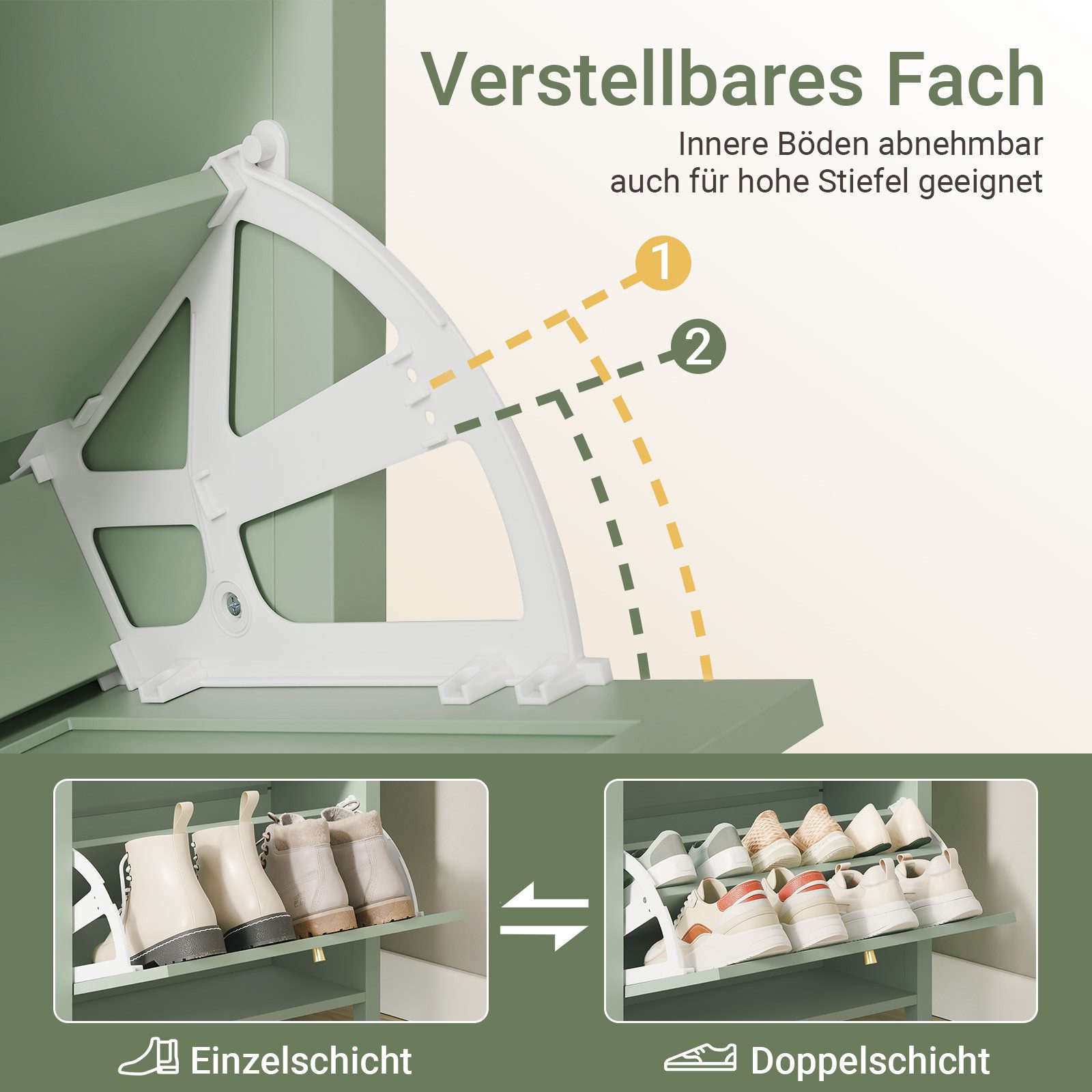 SoBuy Schuhschrank FSR223, Schuhkipper schmal, Flurschrank Schuhregal, 2 Klappen für Flur (1er Set) Trennwand verstellbar, für 8 Paar Schuhe, bis EU-Größe 46, f – Bild 5 von 5