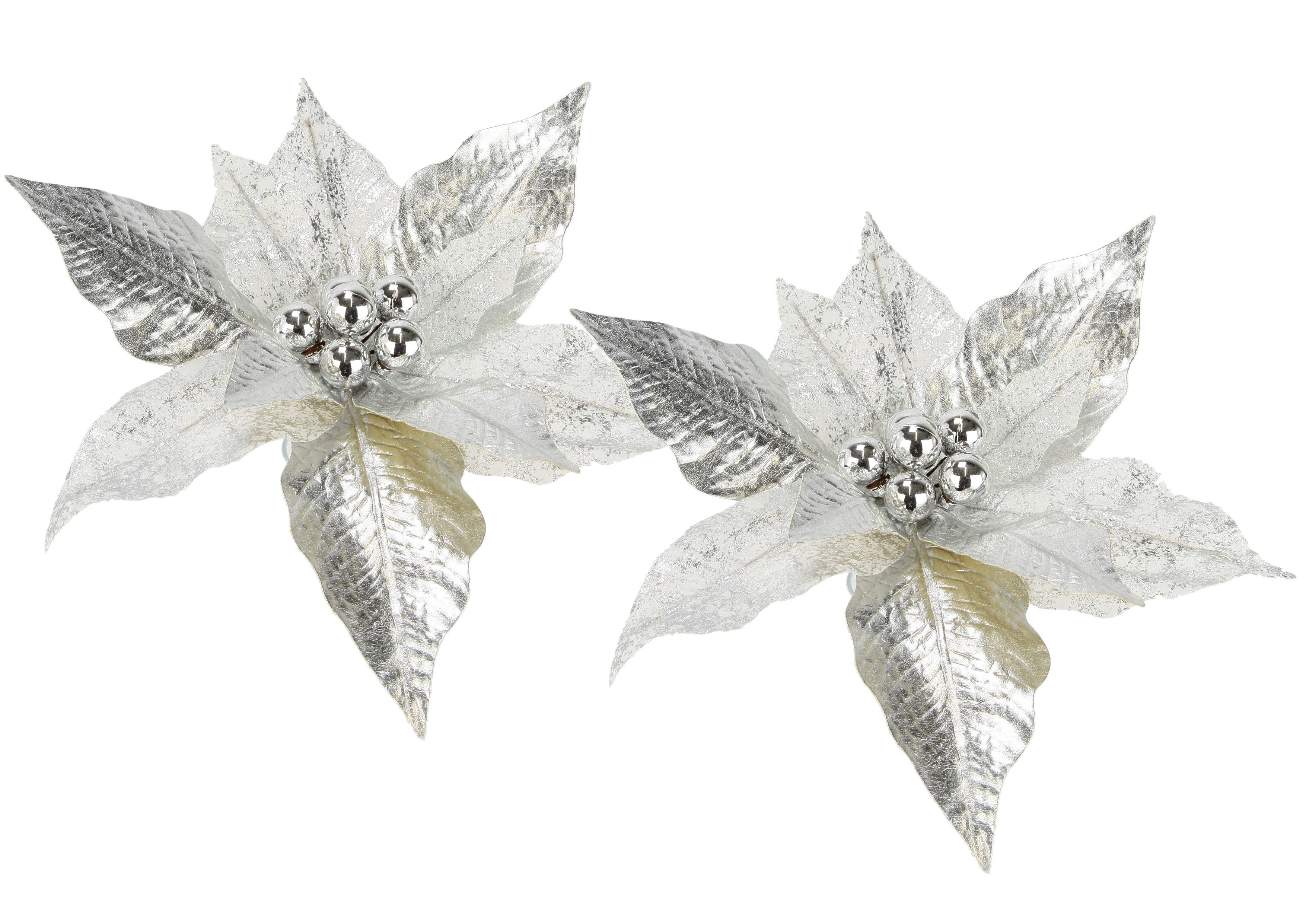 I.GE.A. Dekohänger Poinsettia auf Clip (2 St), 2er Set 28cm Weihnachts-Christstern künstlich Weihnachtsblume gold