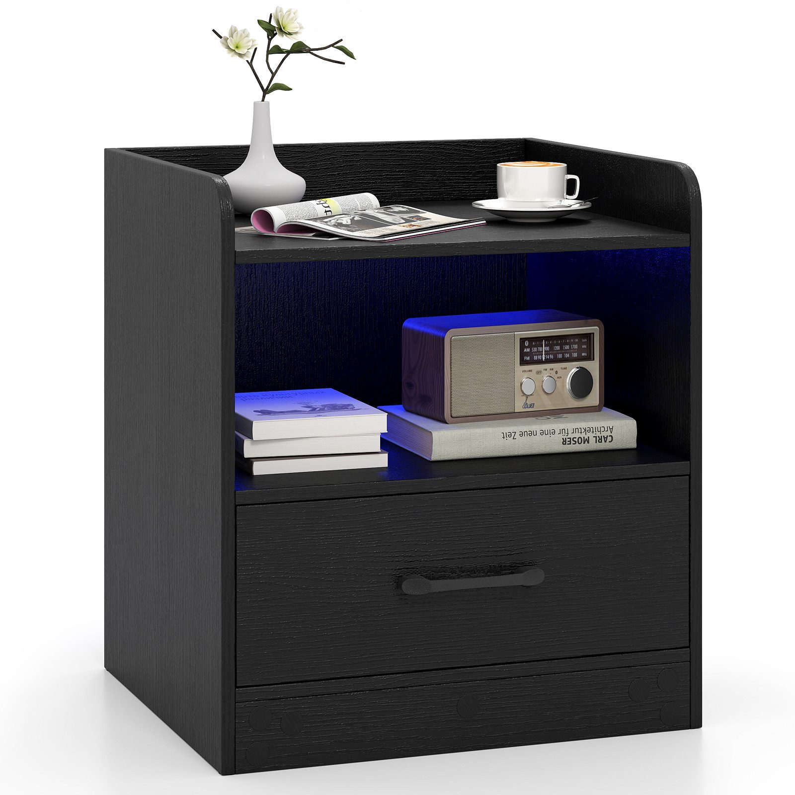 COSTWAY Nachttisch (1-St), Beistelltisch, Nachttisch mit LED, Schublade günstig online kaufen