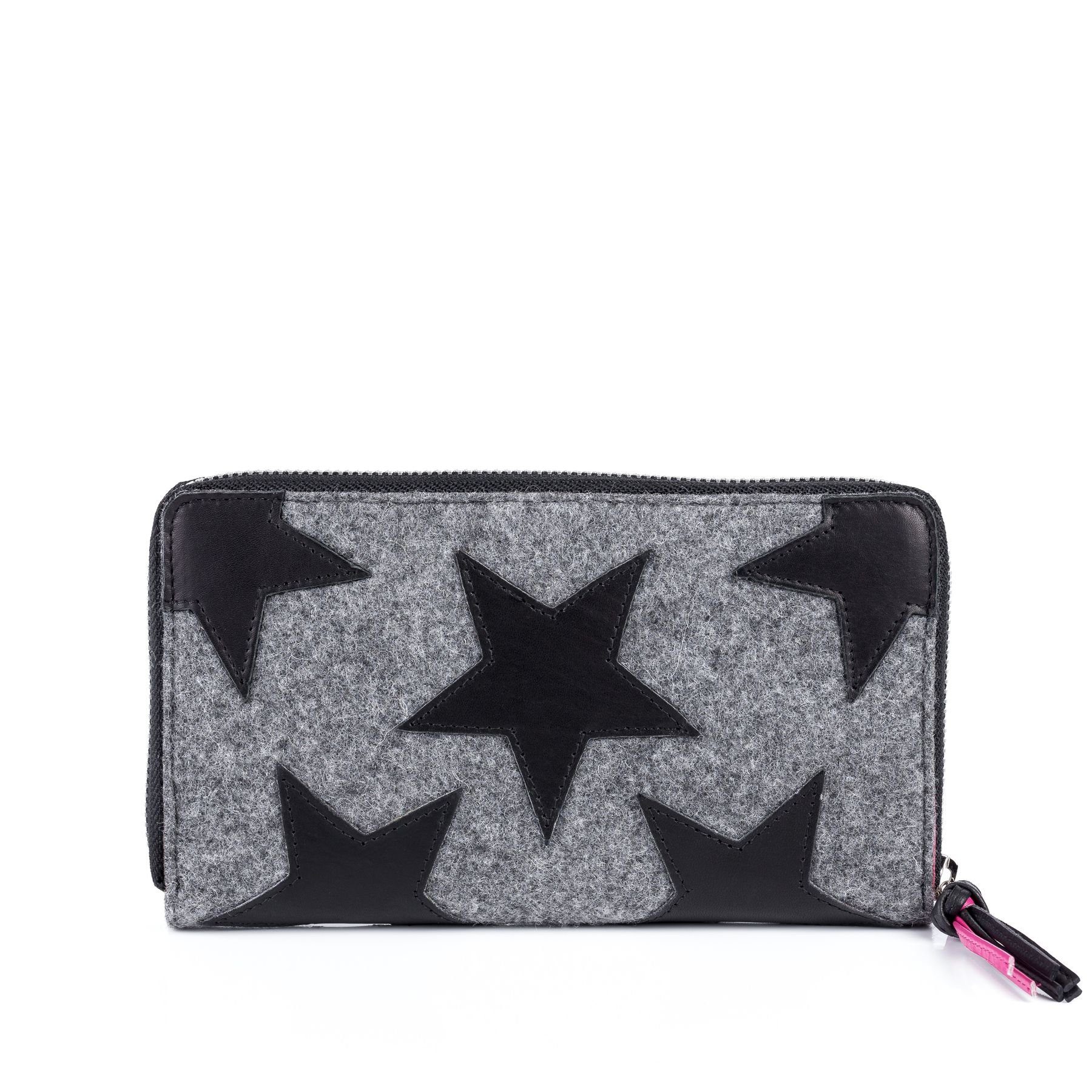 FEYNSINN Geldbörse STARS, Portemonnaie Filz & Leder für Damen, Wallet, Brieftasche grau-schwarz