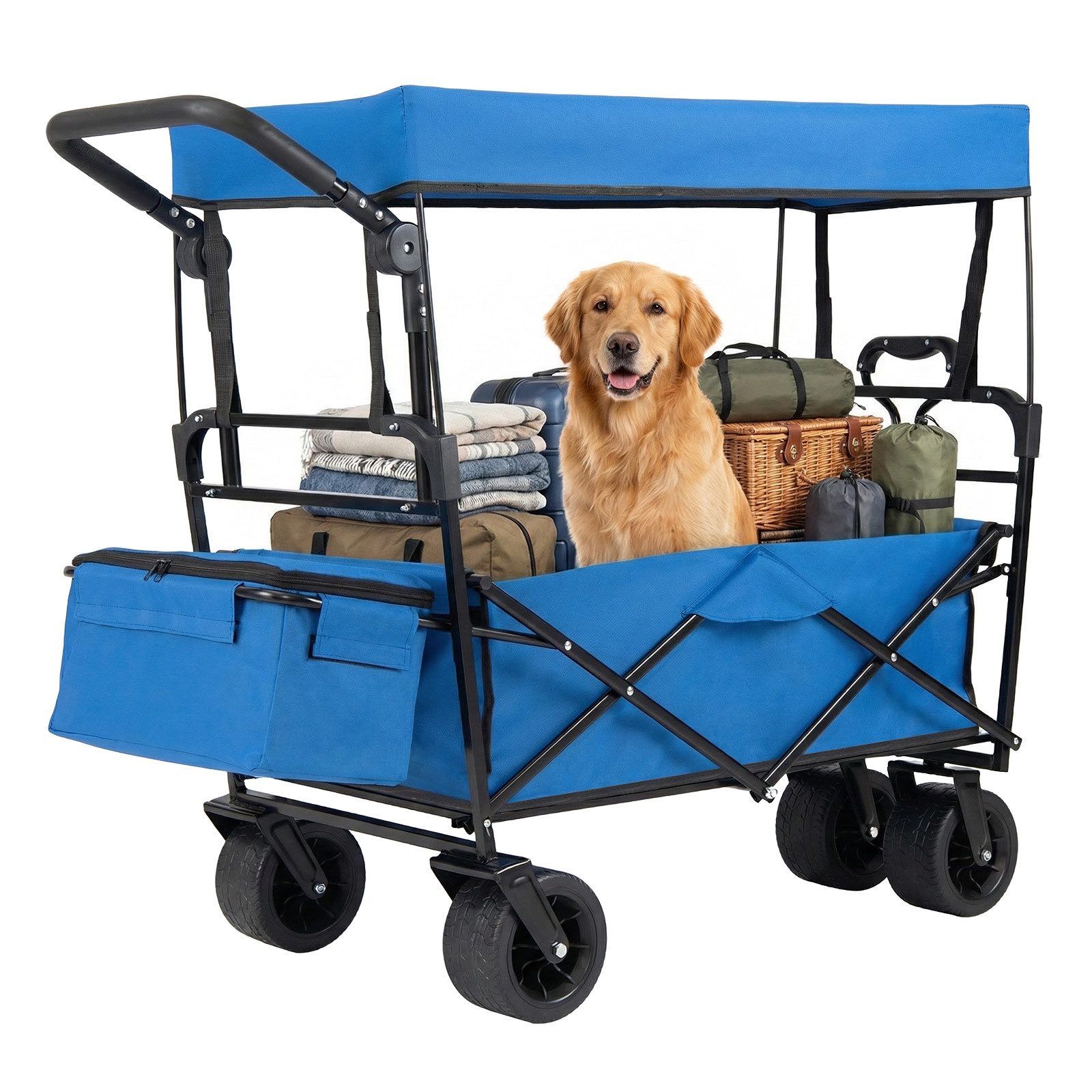 COSTWAY Bollerwagen, 100L, mit abnehmbarer Dach, abnehmbare Tasche, faltbar