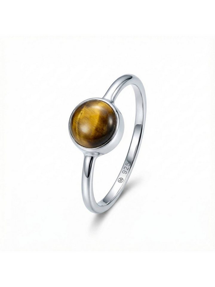 mantraroma Silberring SAMA rund aus 925 Silber mit Tigerauge (Ring mit Schmuckbeutel), Damenring aus 925er Silber