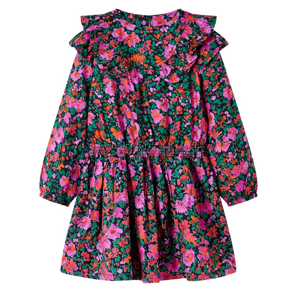 Druckkleid Kinderkleid mit Langen Ärmeln Knallrosa 92