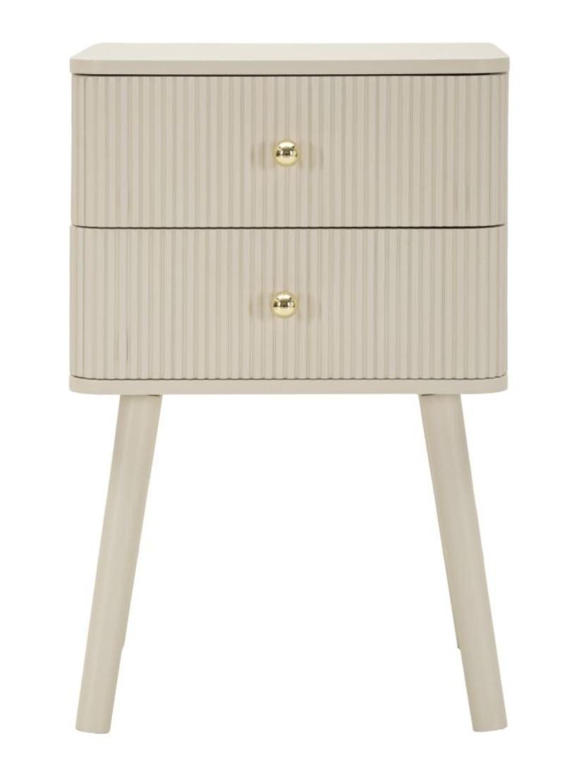 Natur24 Nachtkonsole Shy Nachttisch 34 x 59 x 37,5 cm MDF Pinie Eisen Weiß Gold