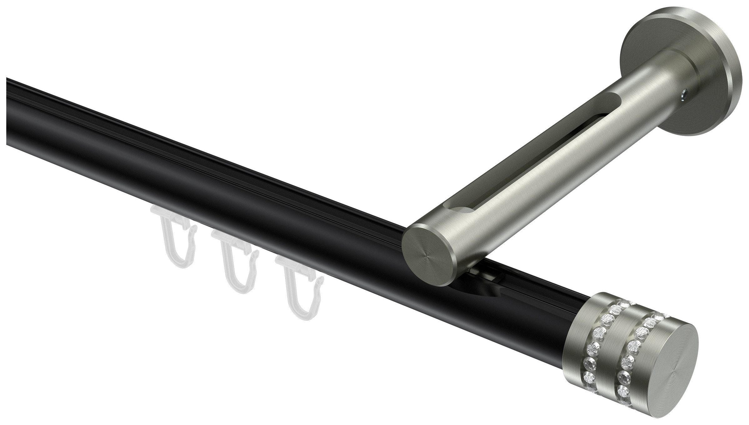 INTERDECO Innenlaufschiene Siteno Estana, Ø 20 mm, 1-läufig, Fixmaß, kürzbar, Wandmontage, Aluminium, Schwarz / Edelstahl-Optik / Bicolor