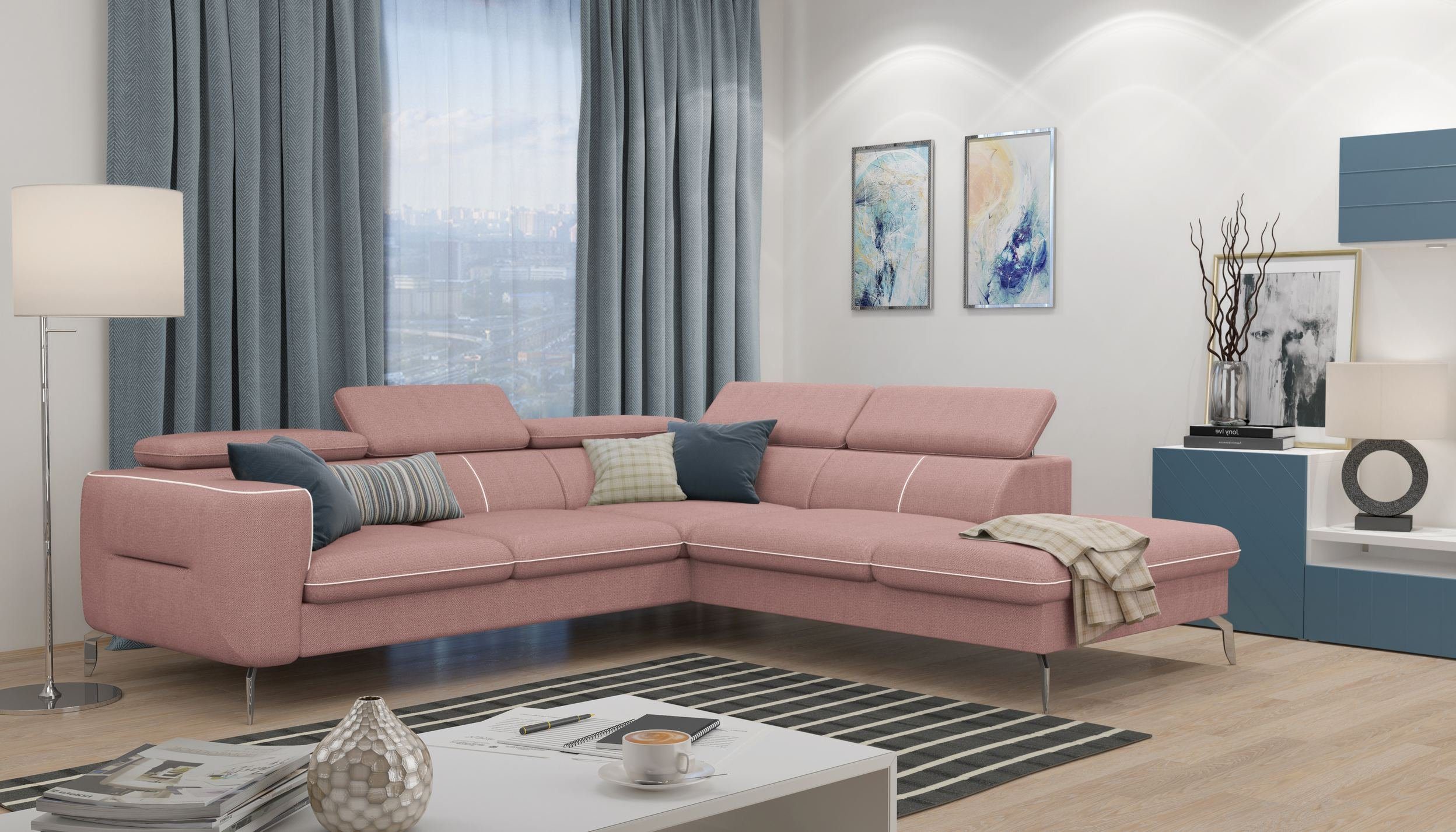 Stylefy Ecksofa Diogo, L-Form, Eckcouch, mane links oder rechts bestellbar, frei im Raum stellbar, Modern Design, Sitzkomfort, inklusive Kopfteilverstellung