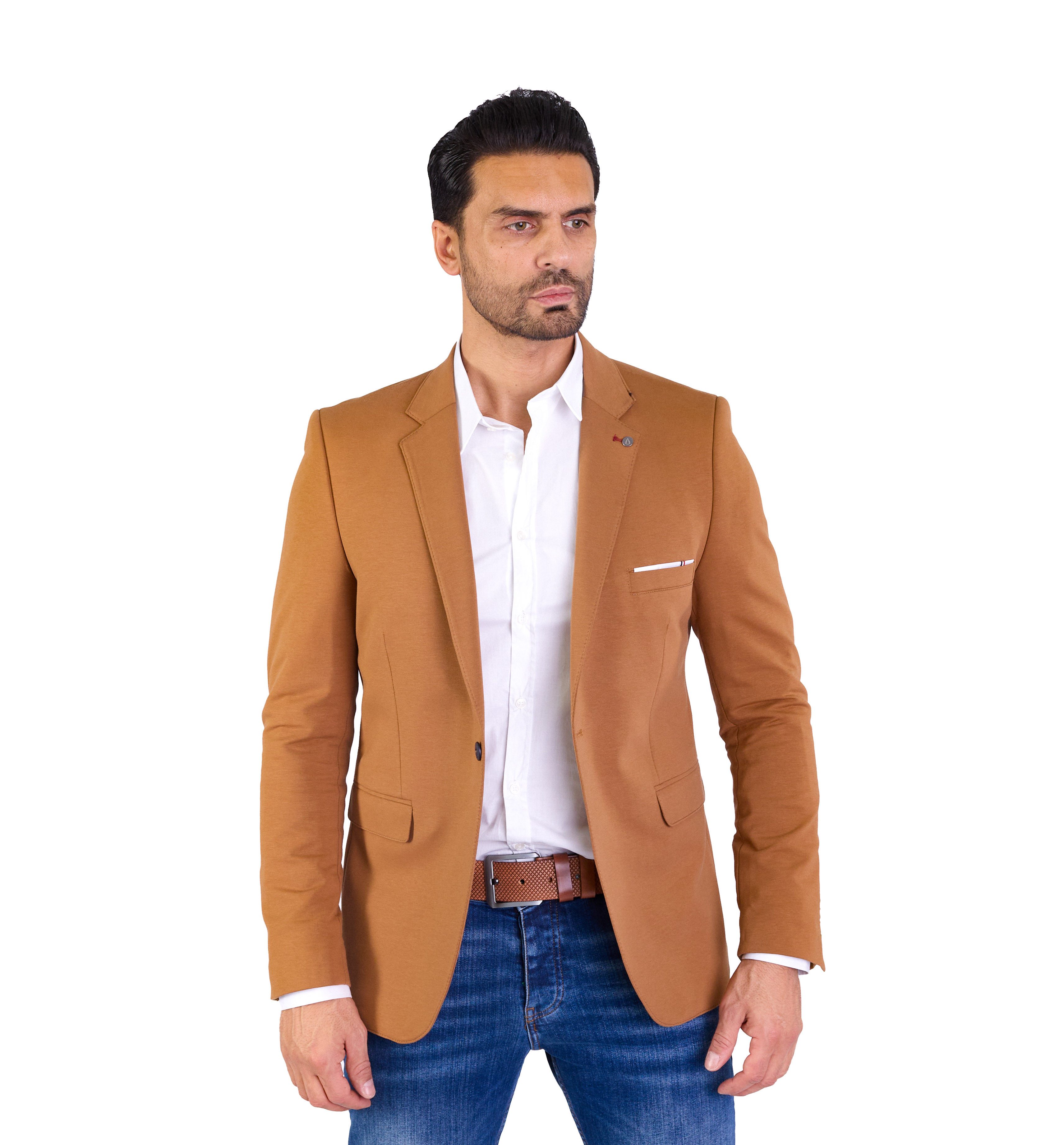 Jerseysakko Sportliches Herren Slim Fit Jersey Sakko Camel 52 = L